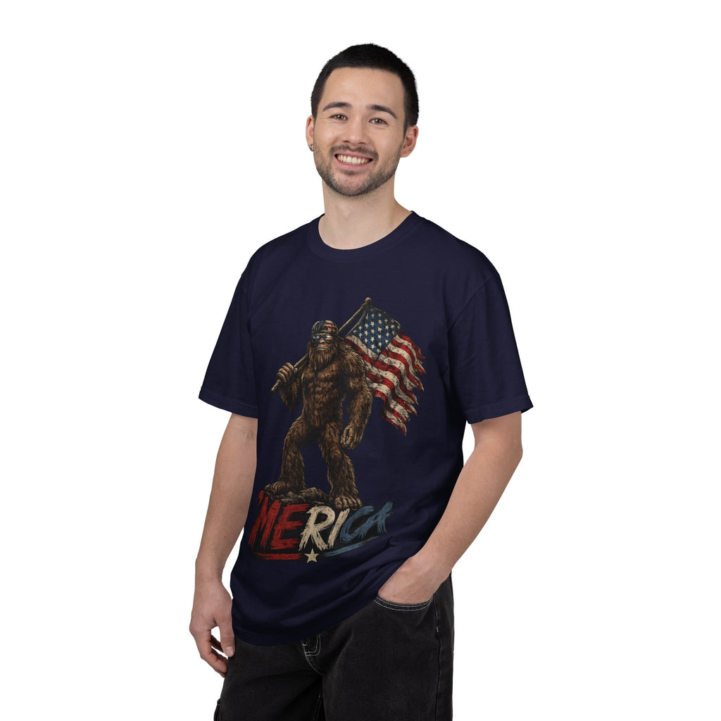 'Merica Bigfoot Flag T-Shirt — Patriotic Sasquatch Americana Tee