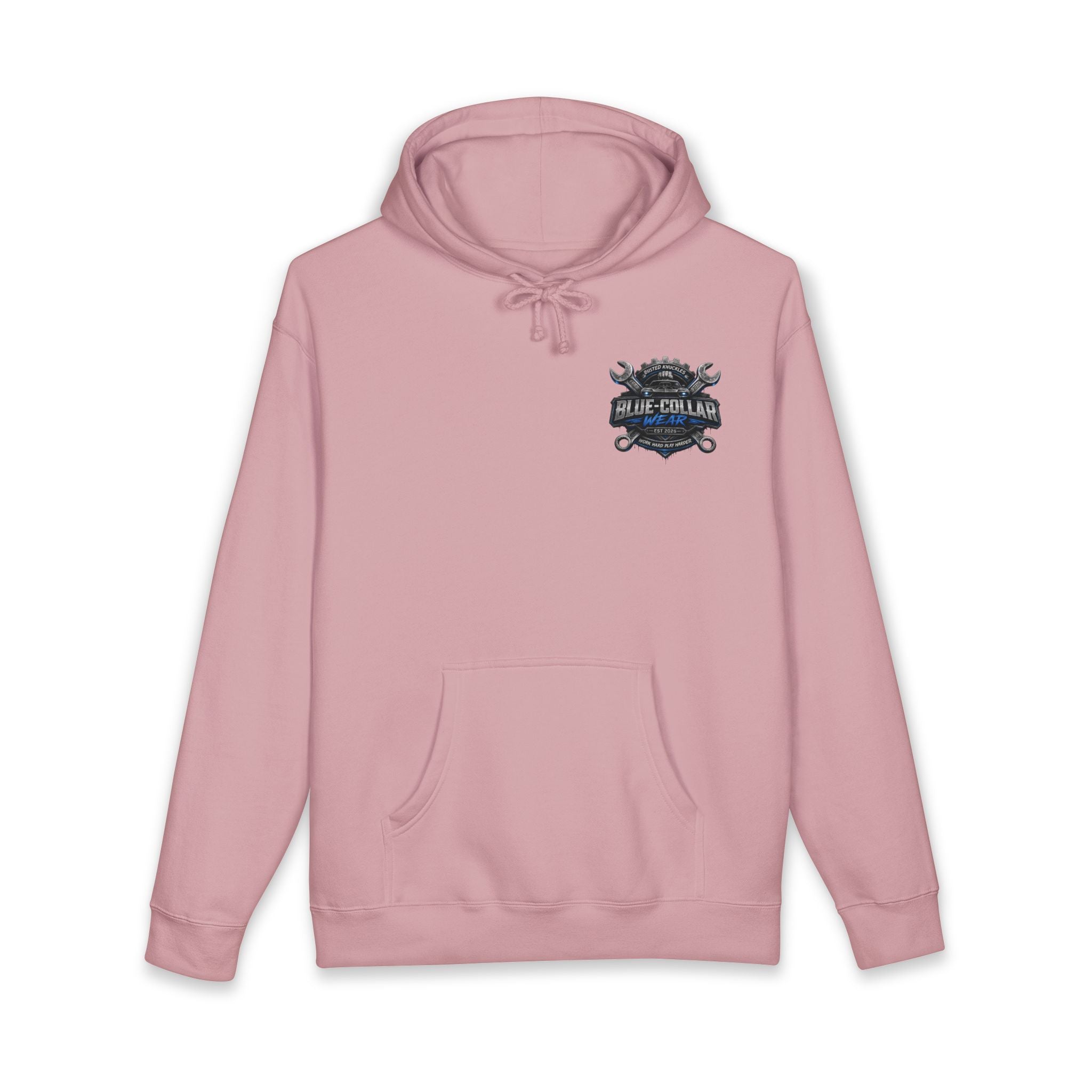 Blue-Collar Wear Hoodie — Mechanic Wrench Logo Workwear Pullover