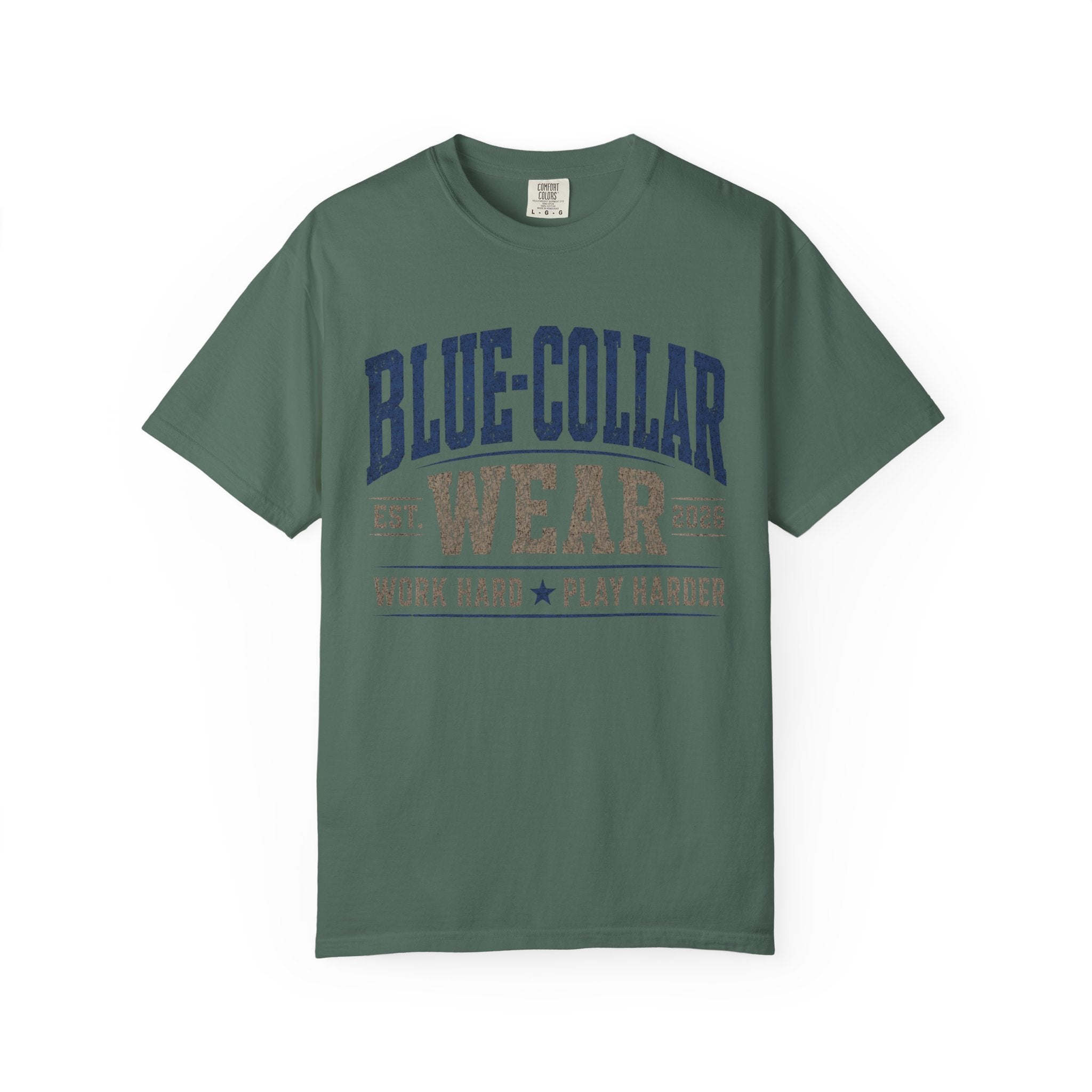 Blue-Collar Wear T-Shirt — "Work Hard • Play Harder" Retro Workwear Tee