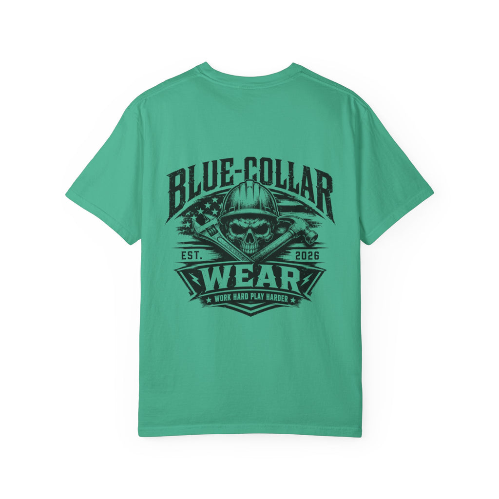 Blue-Collar Wear T-Shirt — "Work Hard • Play Harder" Retro Workwear Tee