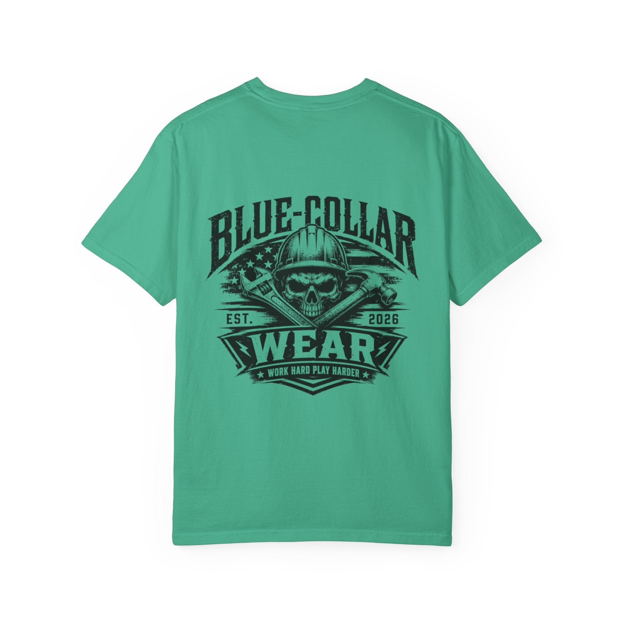 Blue-Collar Wear T-Shirt — "Work Hard • Play Harder" Retro Workwear Tee