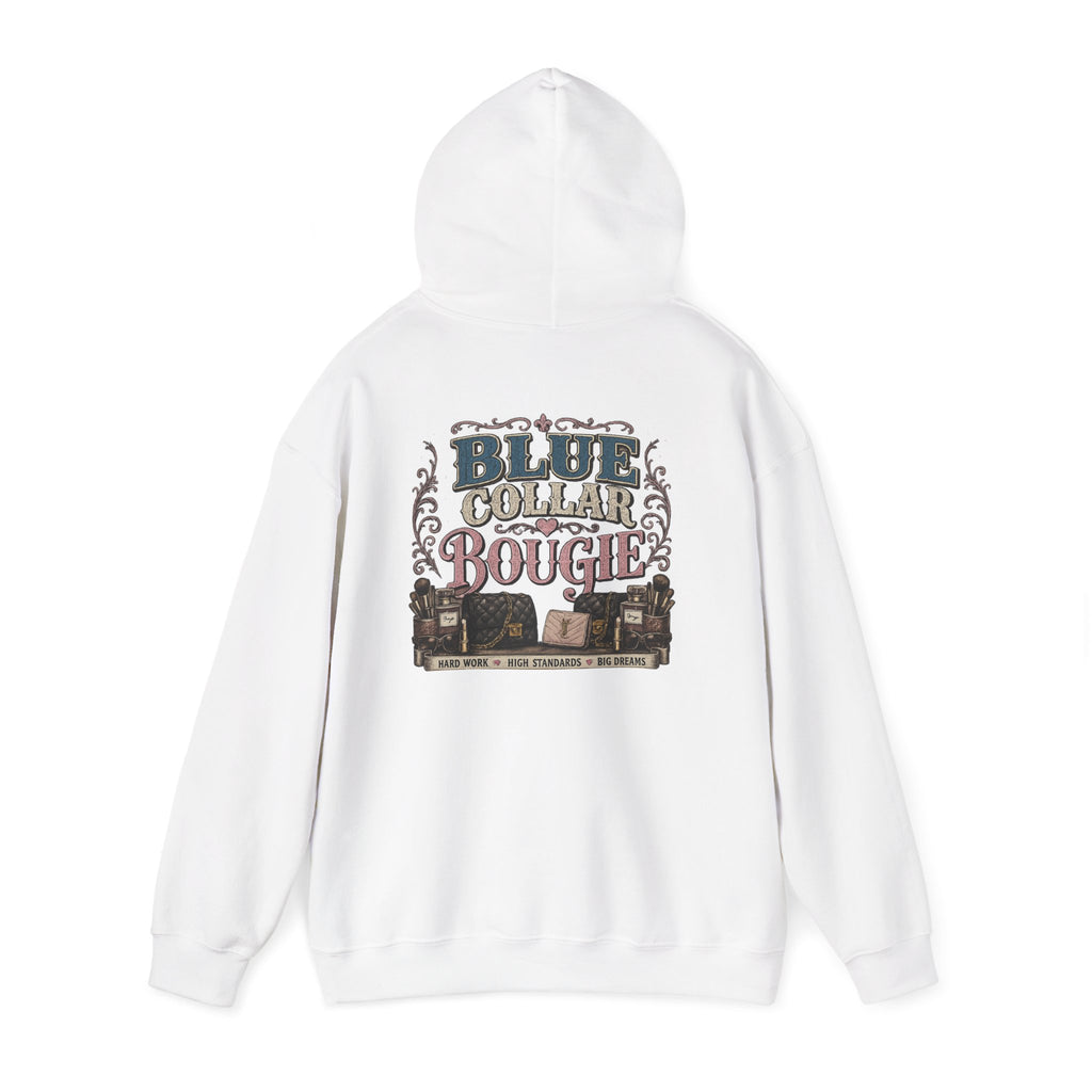 Blue Collar Bougie Hoodie — Rustic Workwear Graphic Pullover