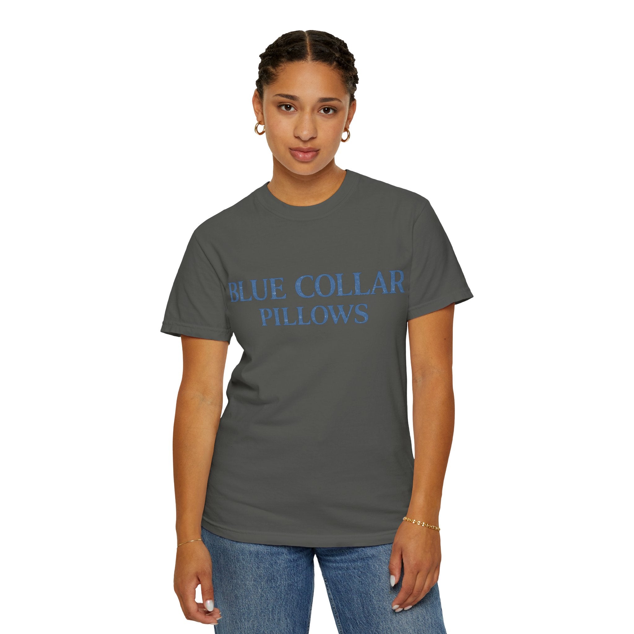 Blue Collar Pillows T-Shirt — Vintage Serif Logo Tee