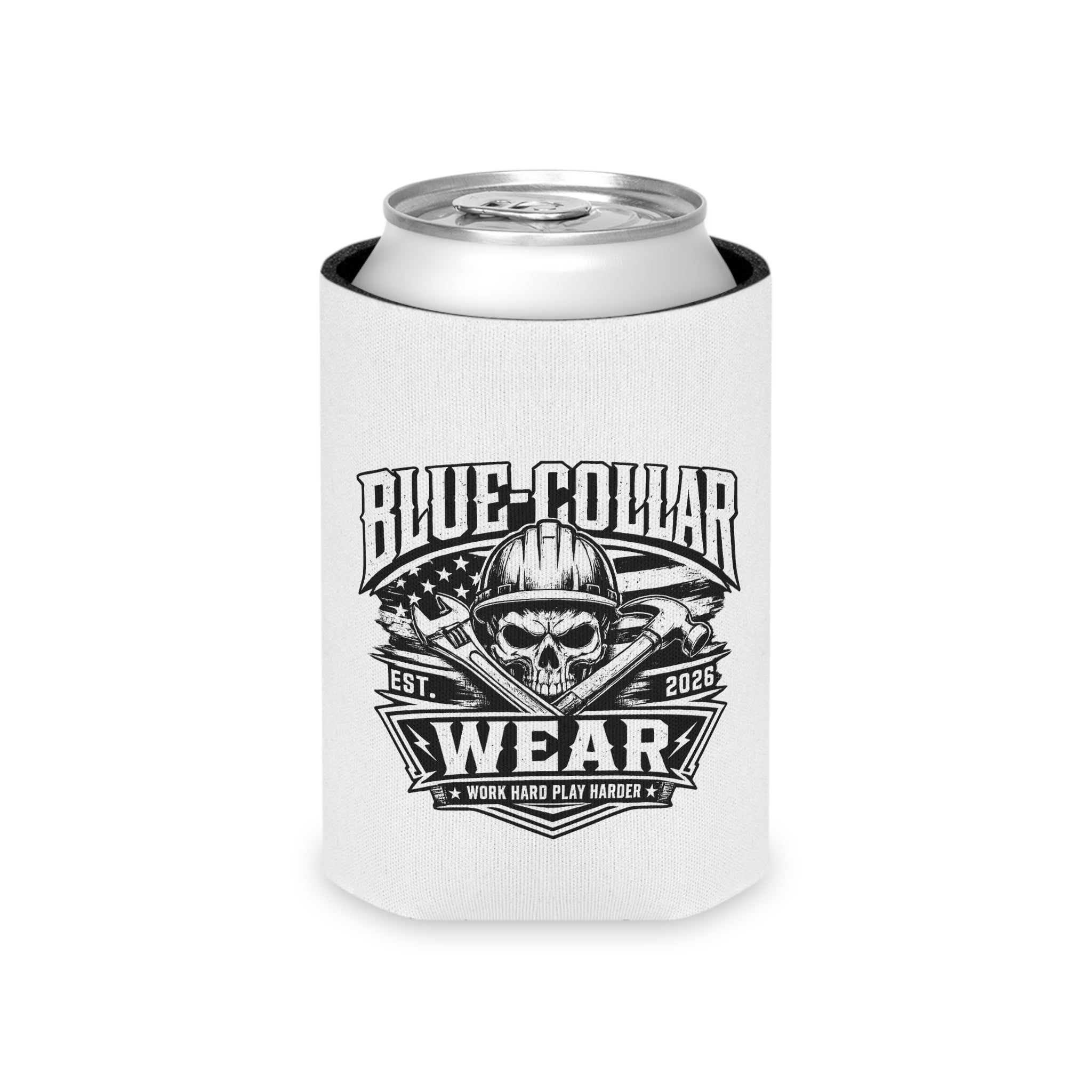 Blue Collar Wear KOOZIE – Skull Hard Hat Beverage Koozie (Work Hard Play Hard)