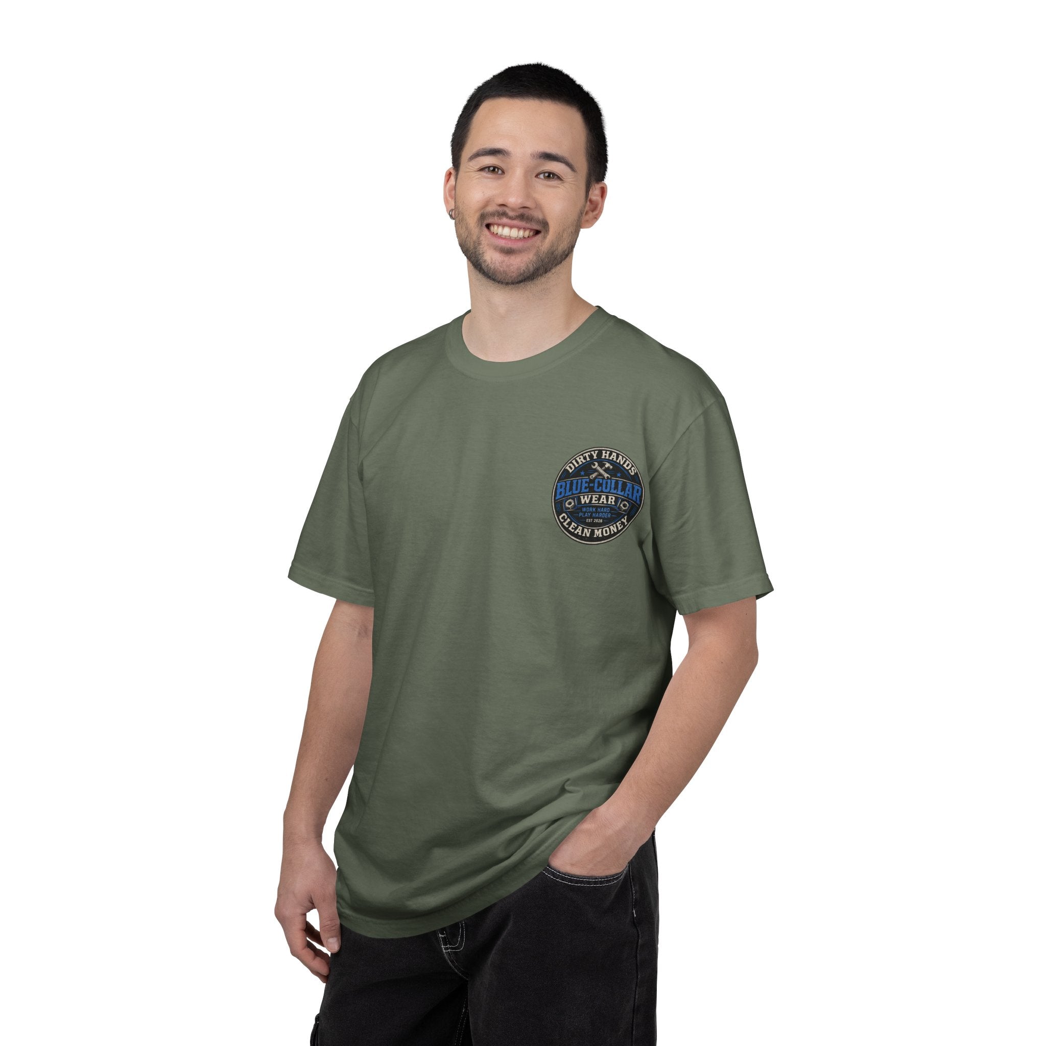 Blue-Collar T-Shirt — "Dirty Hands, Clean Money" Workwear Graphic Tee
