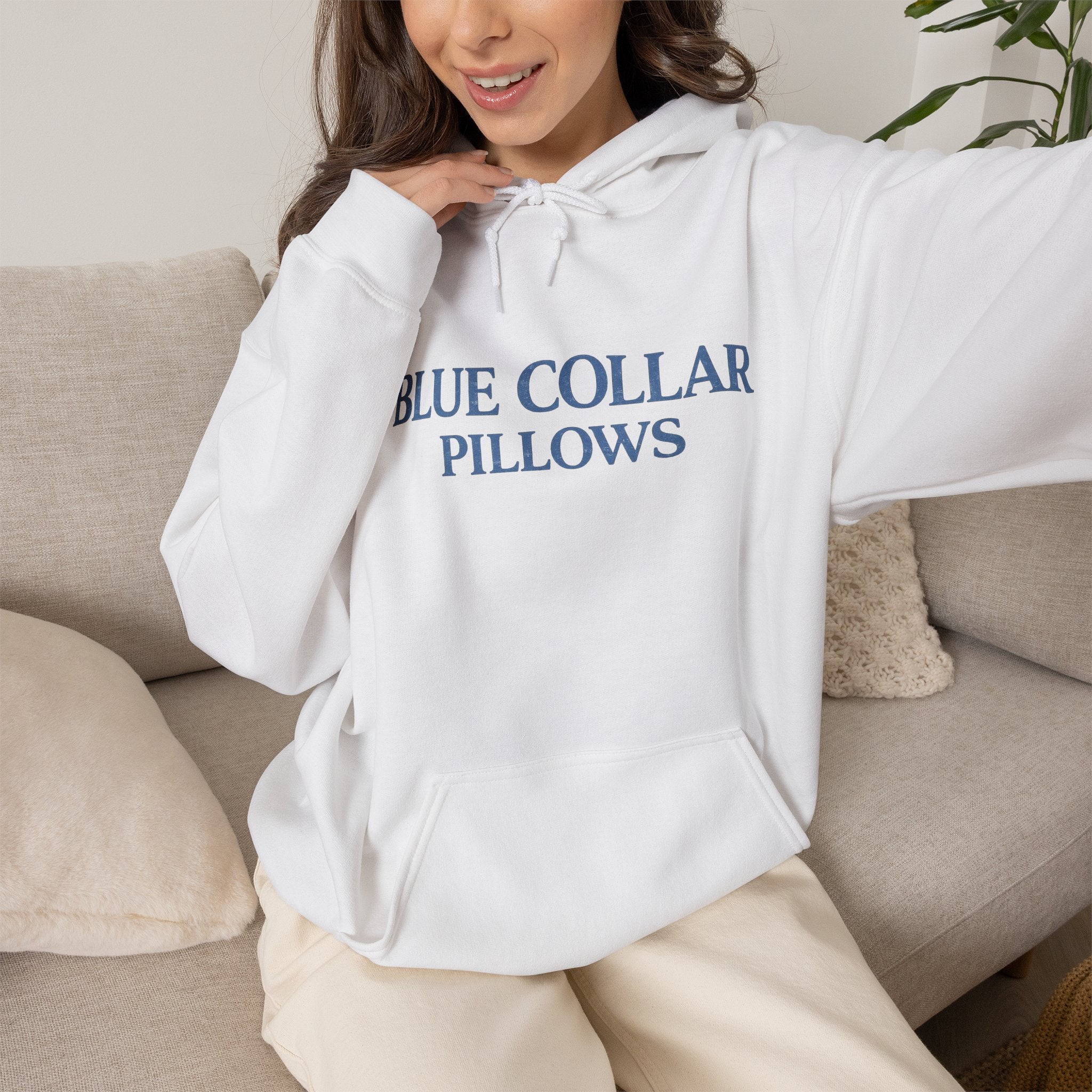 Blue Collar Pillows Hoodie — Minimalist Workwear-Inspired Pullover