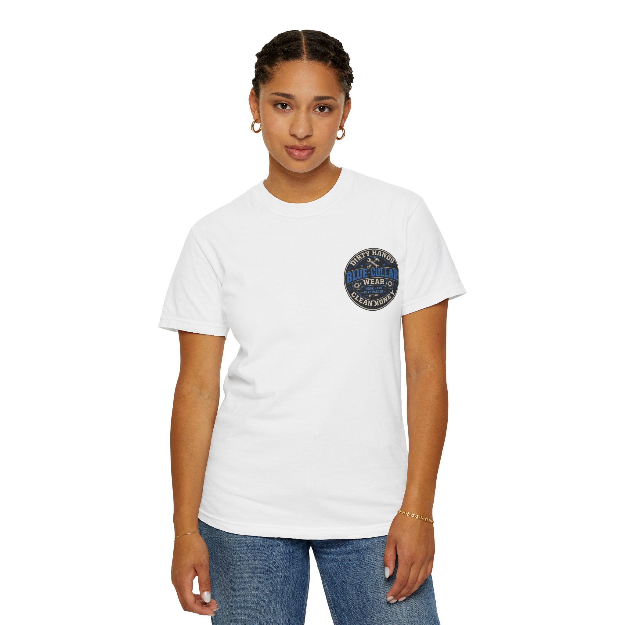Blue-Collar T-Shirt — "Dirty Hands, Clean Money" Workwear Graphic Tee