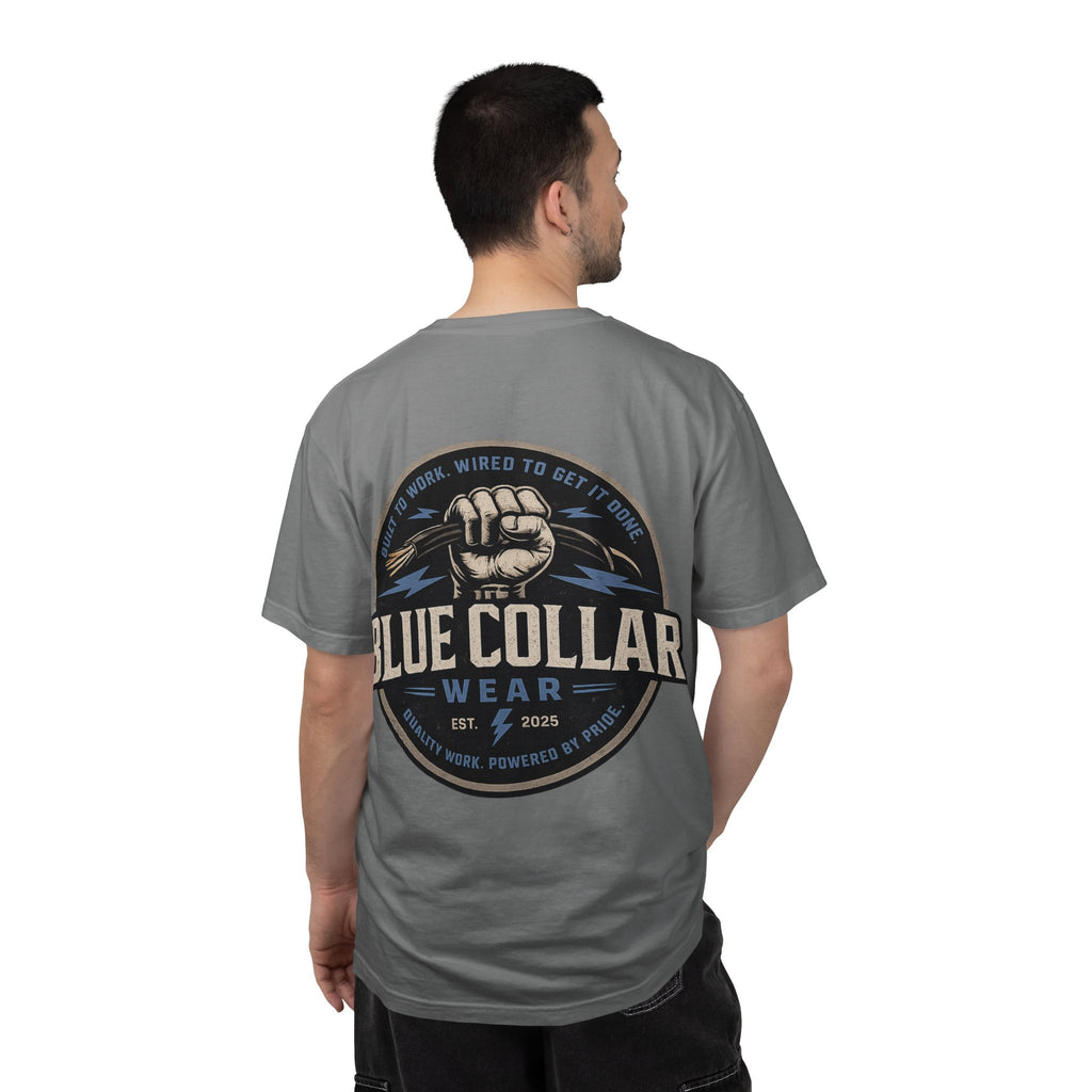 Blue Collar T-Shirt — Retro Workwear Fist Logo