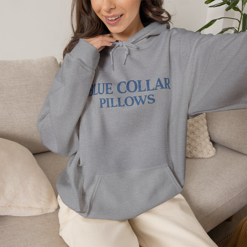 Blue Collar Pillows Hoodie — Minimalist Workwear-Inspired Pullover