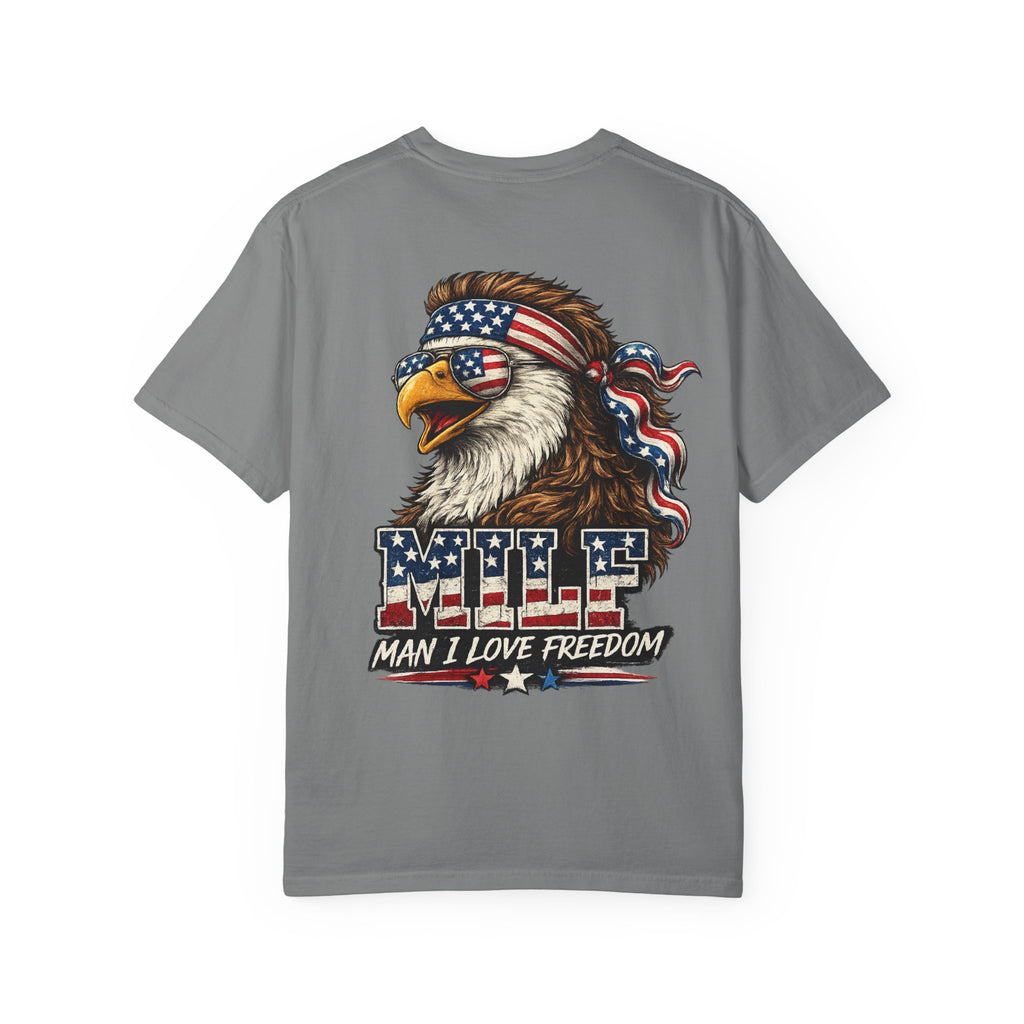 T-Shirt — 'MILE Man I Love Freedom' Patriotic Eagle Graphic