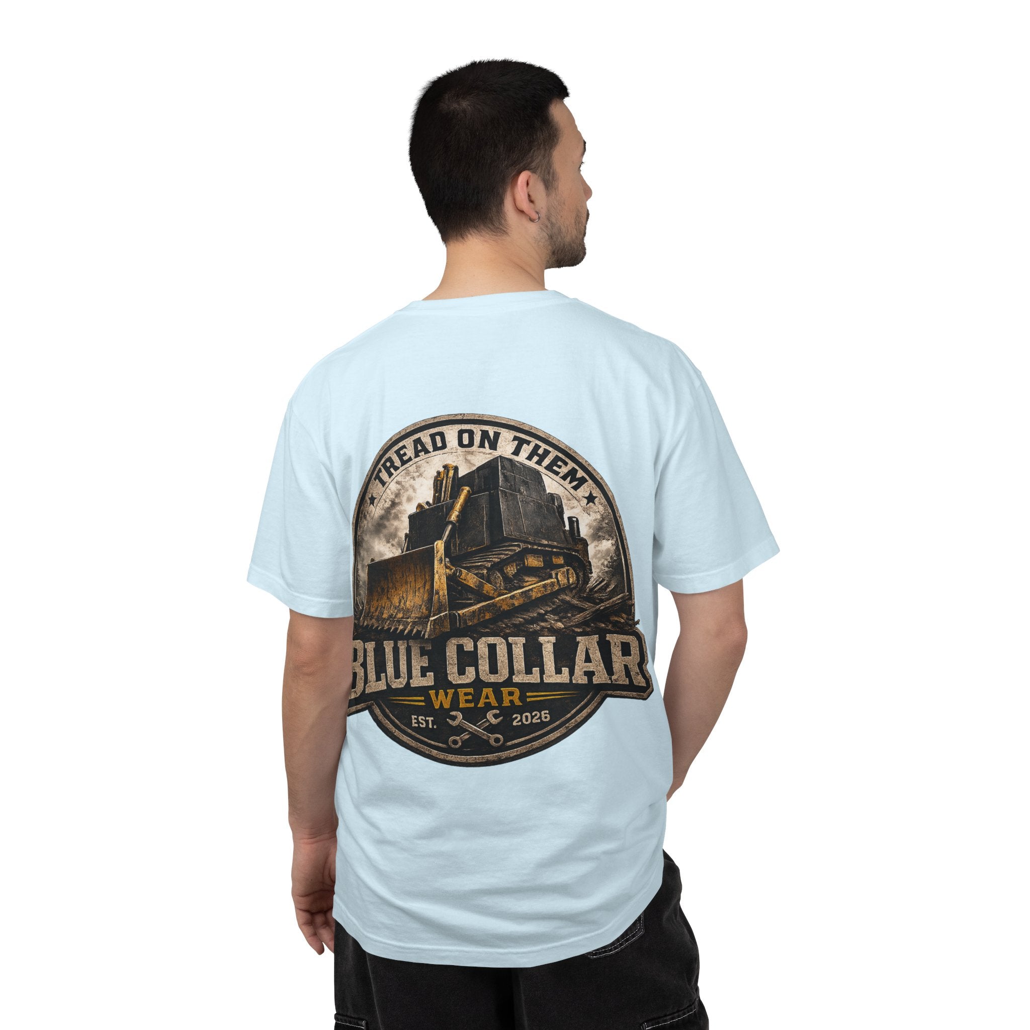 Blue Collar T-Shirt — "Tread On Them" Bulldozer Workwear Tee
