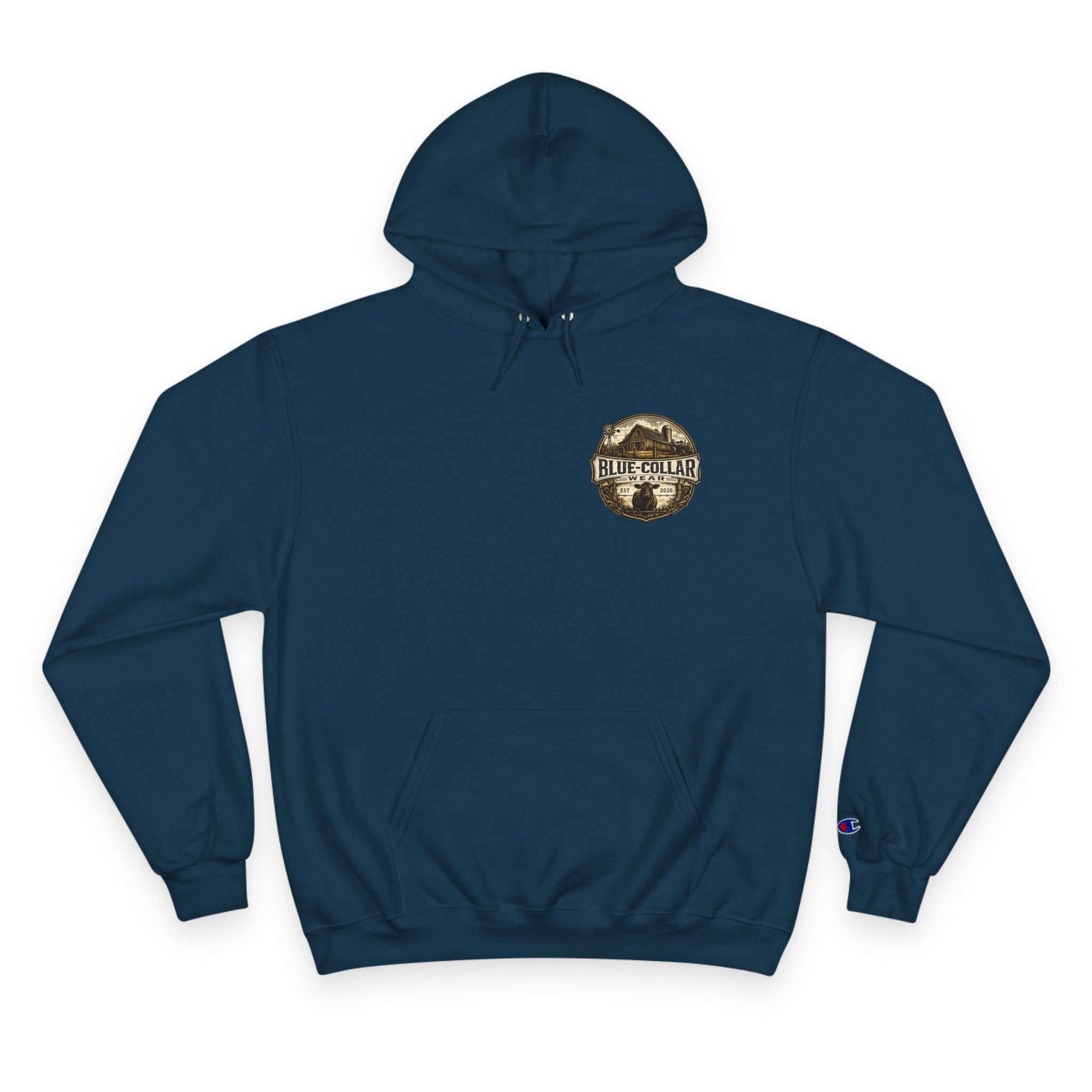 Blue-Collar Wear RANCHER Shield Hoodie — Vintage Workwear Logo Pullover