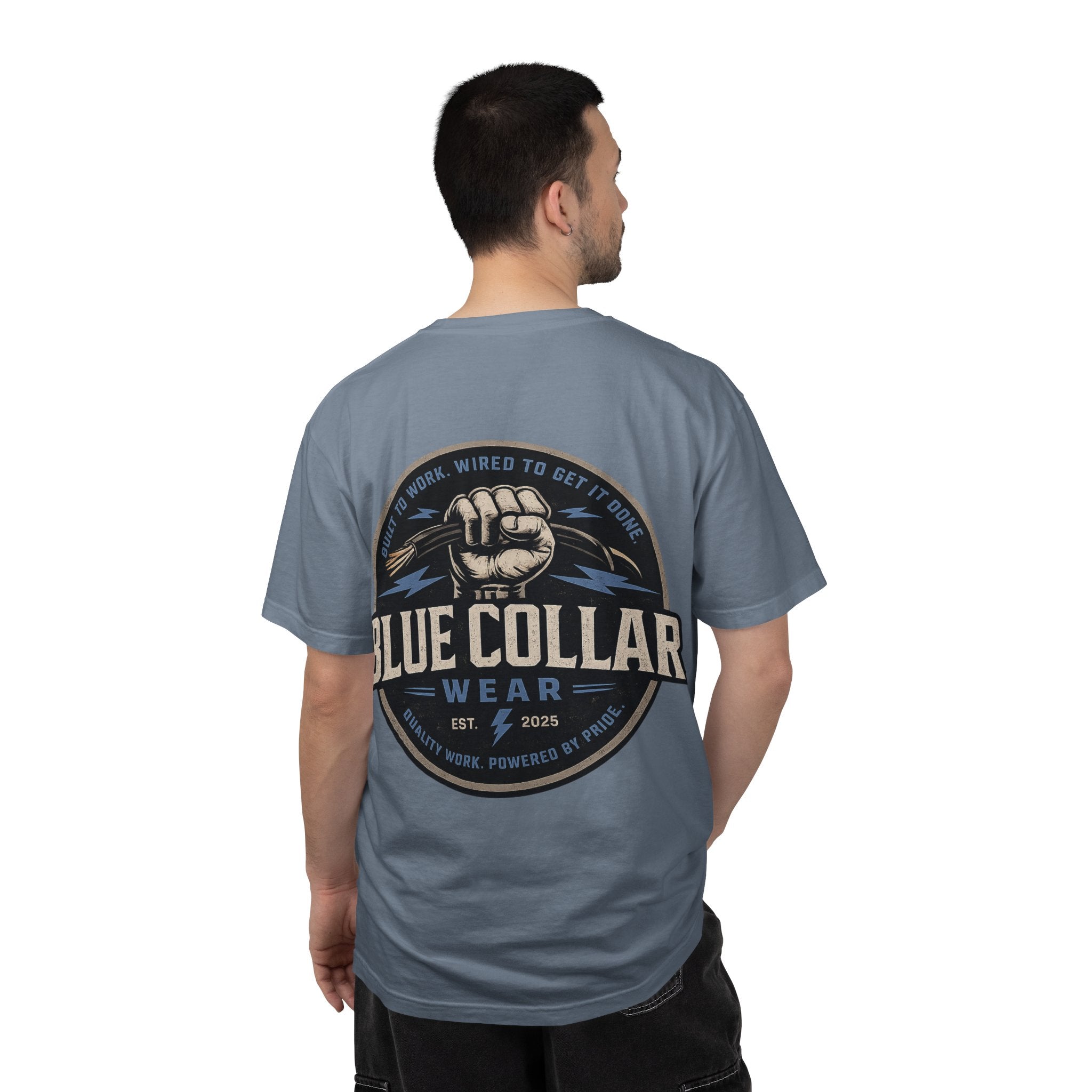Blue Collar T-Shirt — Retro Workwear Fist Logo
