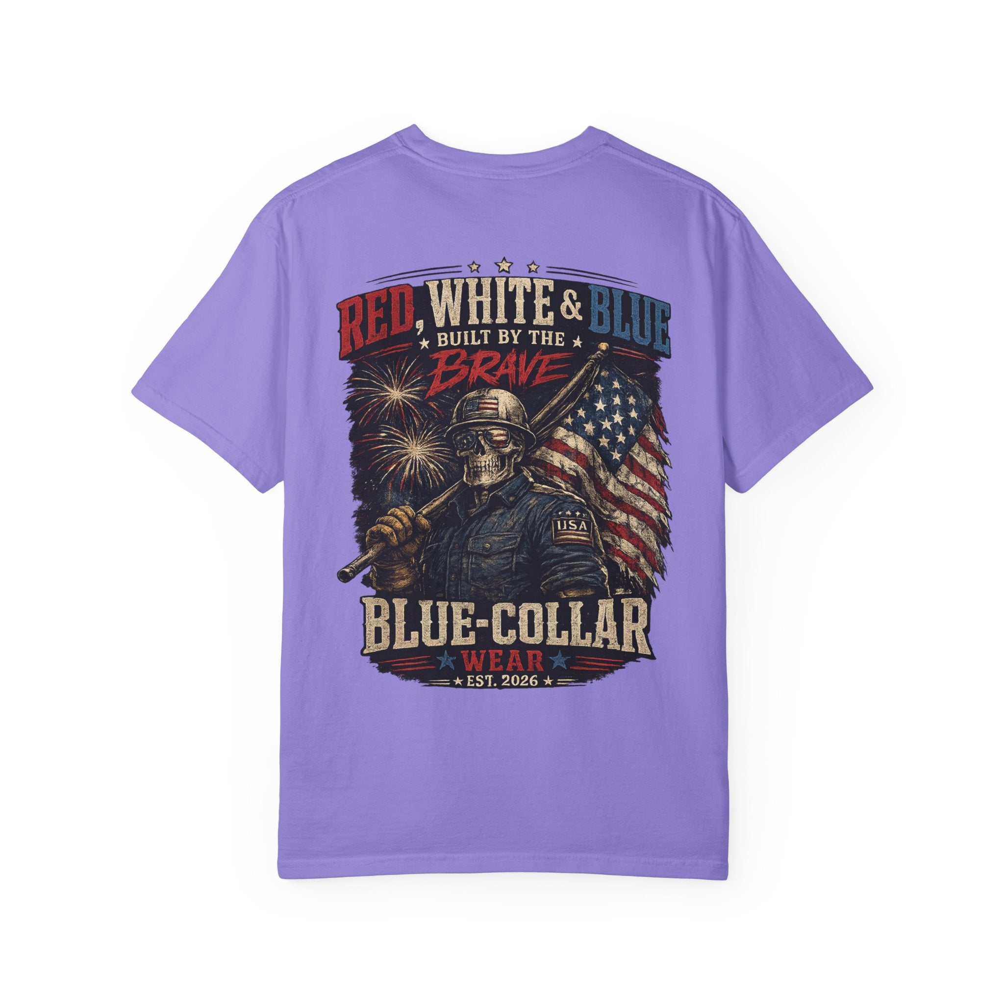 Blue-Collar Wear Patriotic T-Shirt — “Red, White & Blue Built by the Brave”