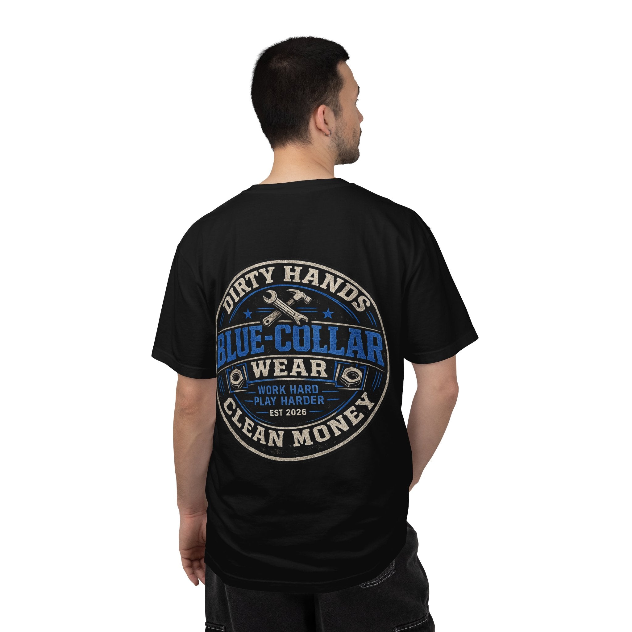 Blue-Collar T-Shirt — "Dirty Hands, Clean Money" Workwear Graphic Tee