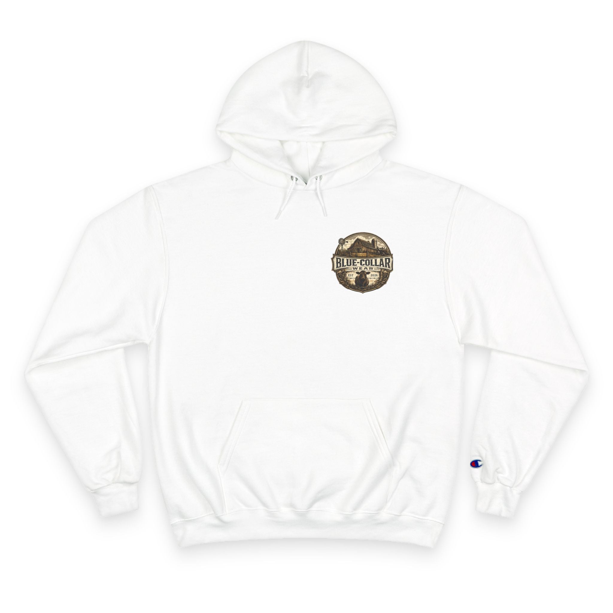 Blue-Collar Wear RANCHER Shield Hoodie — Vintage Workwear Logo Pullover