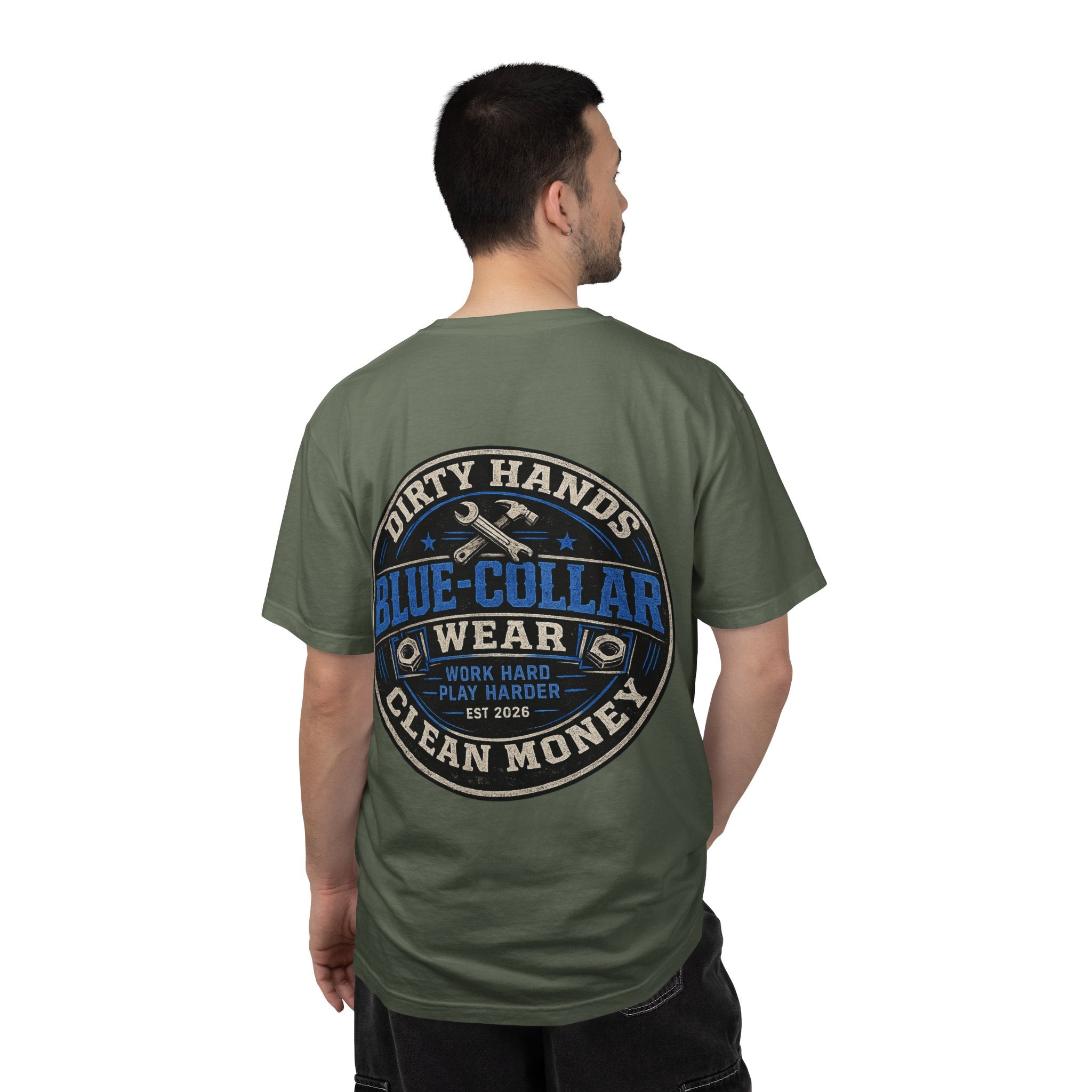Blue-Collar T-Shirt — "Dirty Hands, Clean Money" Workwear Graphic Tee