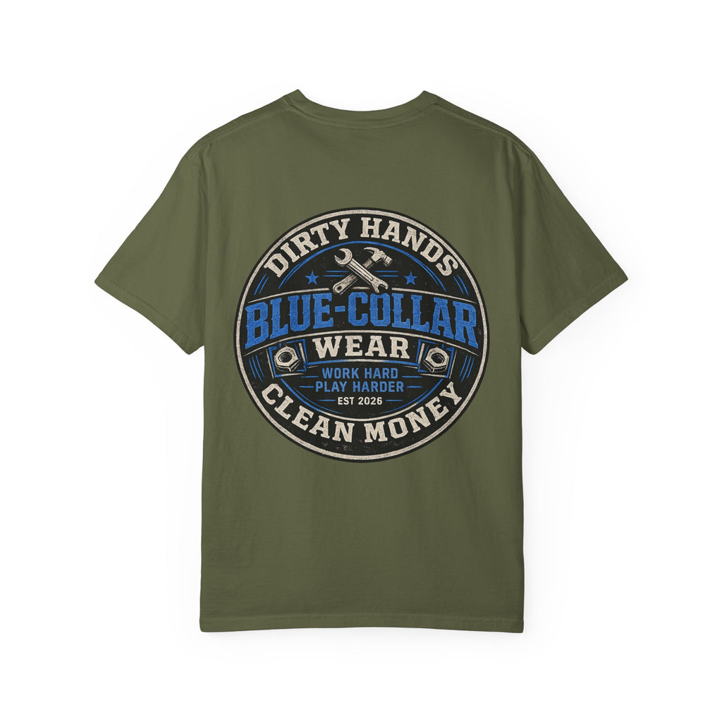 Blue-Collar T-Shirt — "Dirty Hands, Clean Money" Workwear Graphic Tee