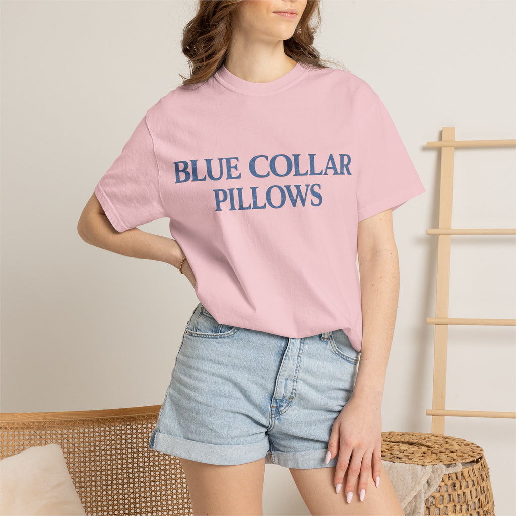 Blue Collar Pillows T-Shirt — Vintage Serif Logo Tee