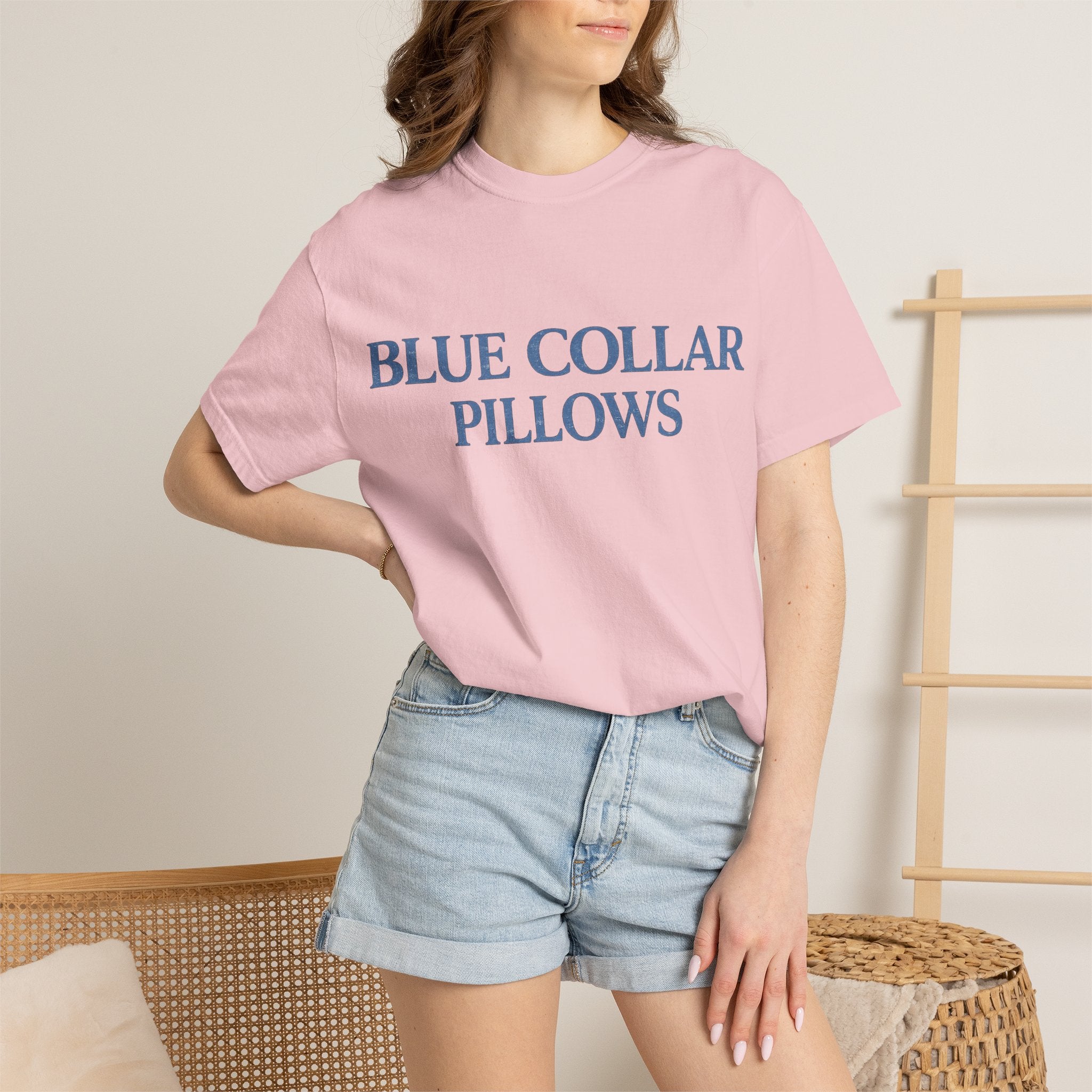 Blue Collar Pillows T-Shirt — Vintage Serif Logo Tee