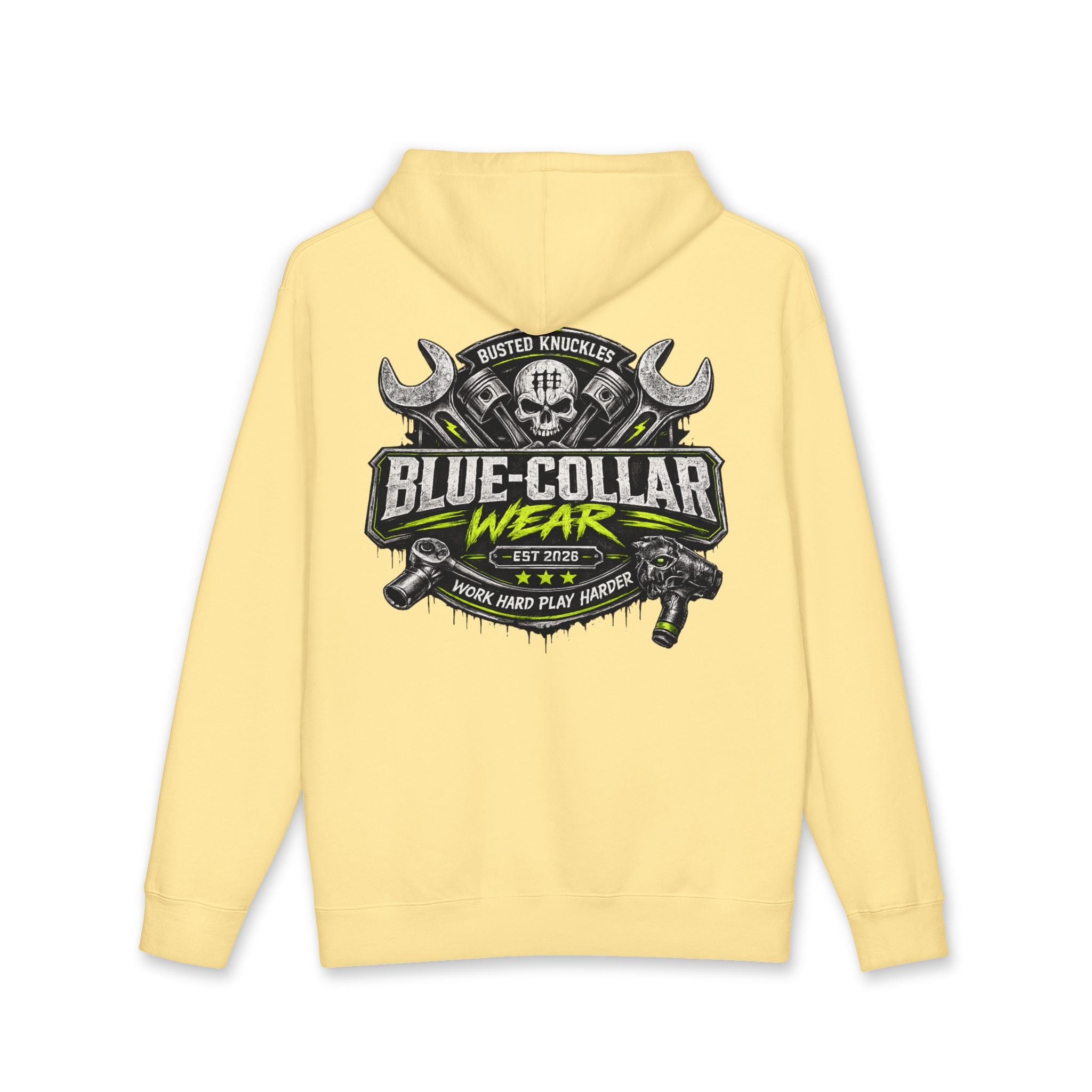 Blue-Collar Wear Hoodie Mechanic — "Blue-Collar Wear" Skull & Wrench Workwear Pullover