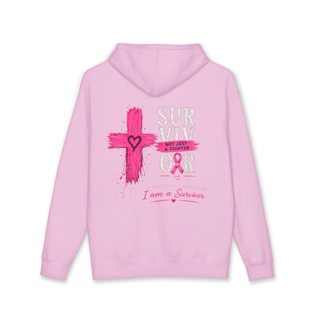 Breast Cancer Survivor Hoodie – 'Survivor, Not Just A Fighter' Pink Ribbon Pullover