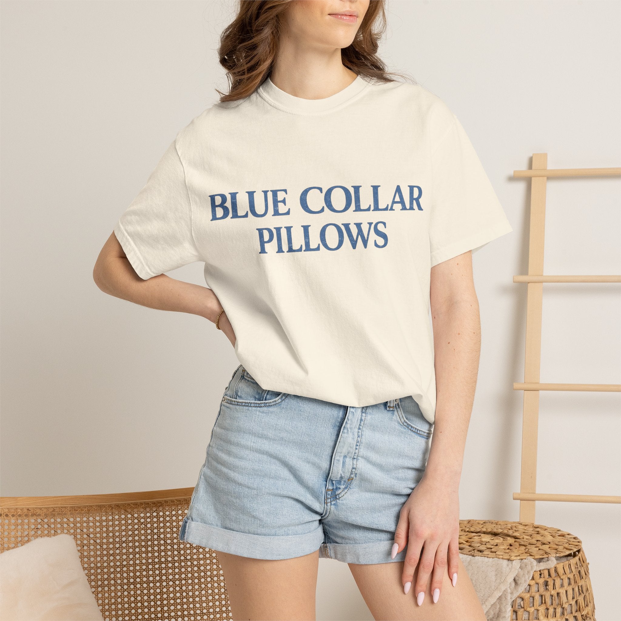 Blue Collar Pillows T-Shirt — Vintage Serif Logo Tee