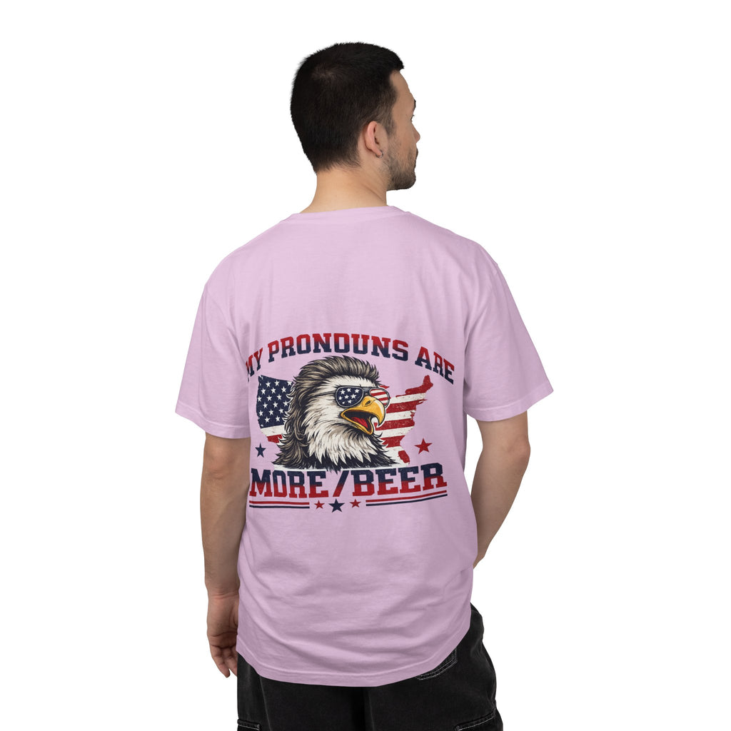 T-Shirt — "My Pronouns Are More/Beer" Patriotic Eagle Graphic