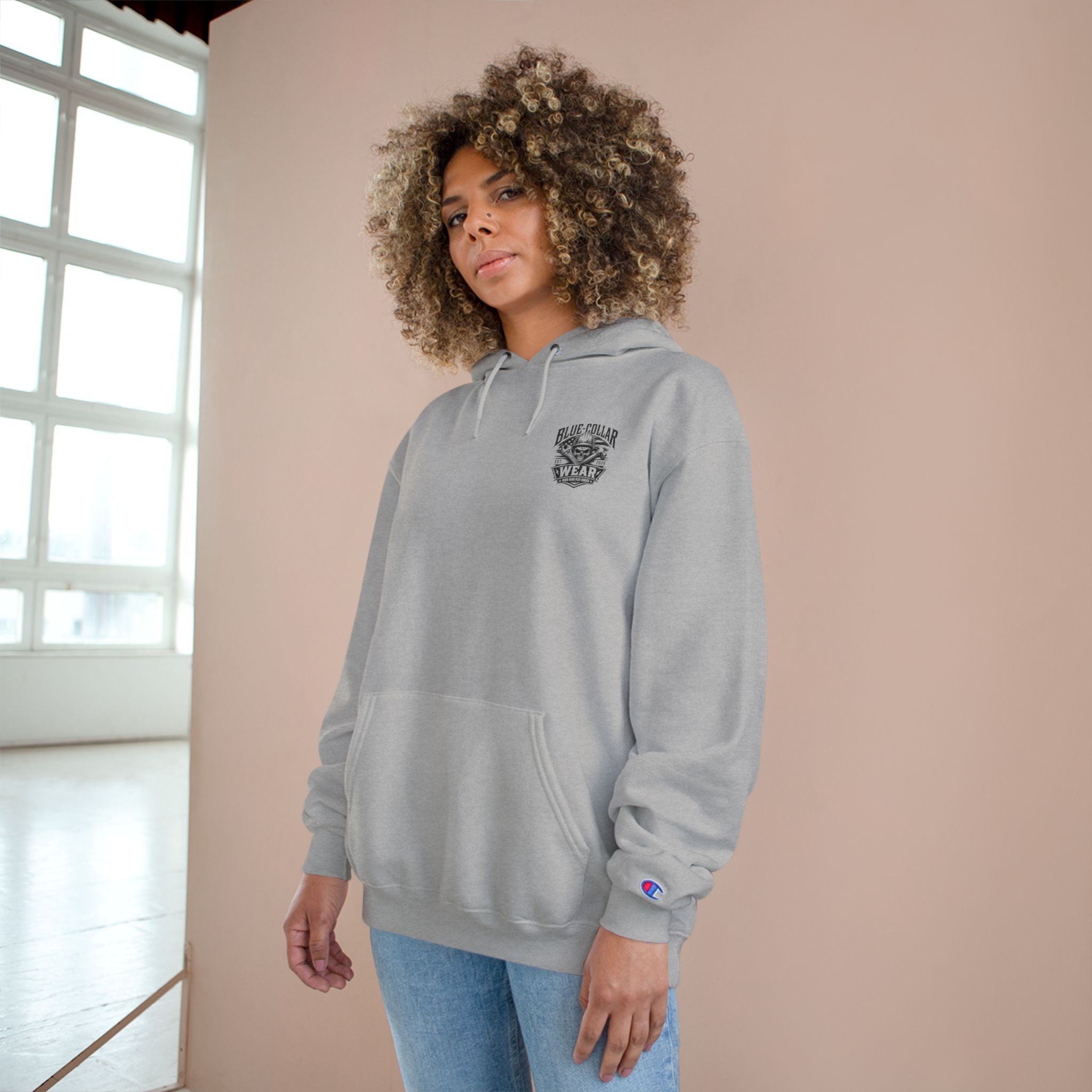 Champion Hoodie — Oil Rig Graphic Hoodie with 'Fuck Fight Trip Pipe' Text