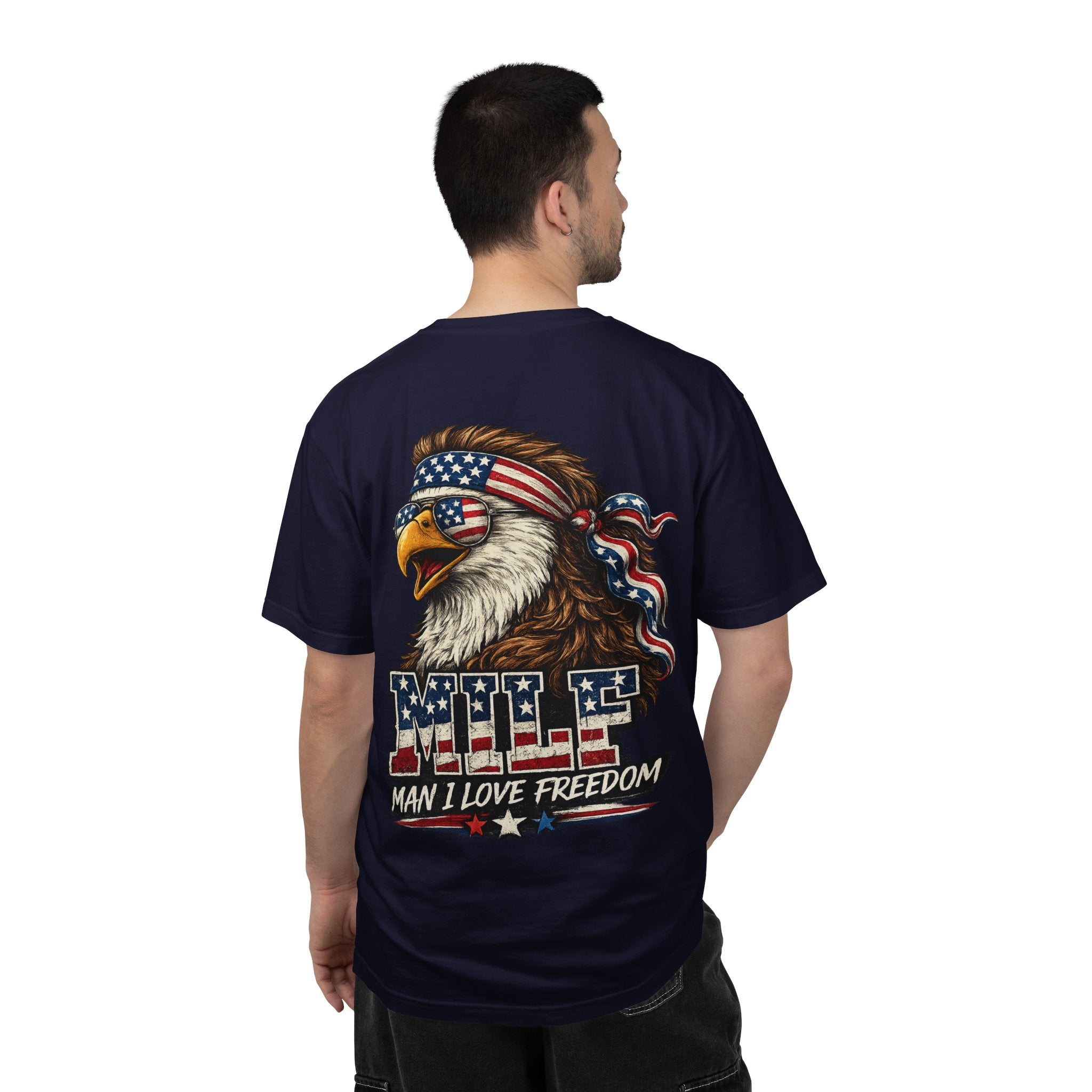 T-Shirt — 'MILE Man I Love Freedom' Patriotic Eagle Graphic