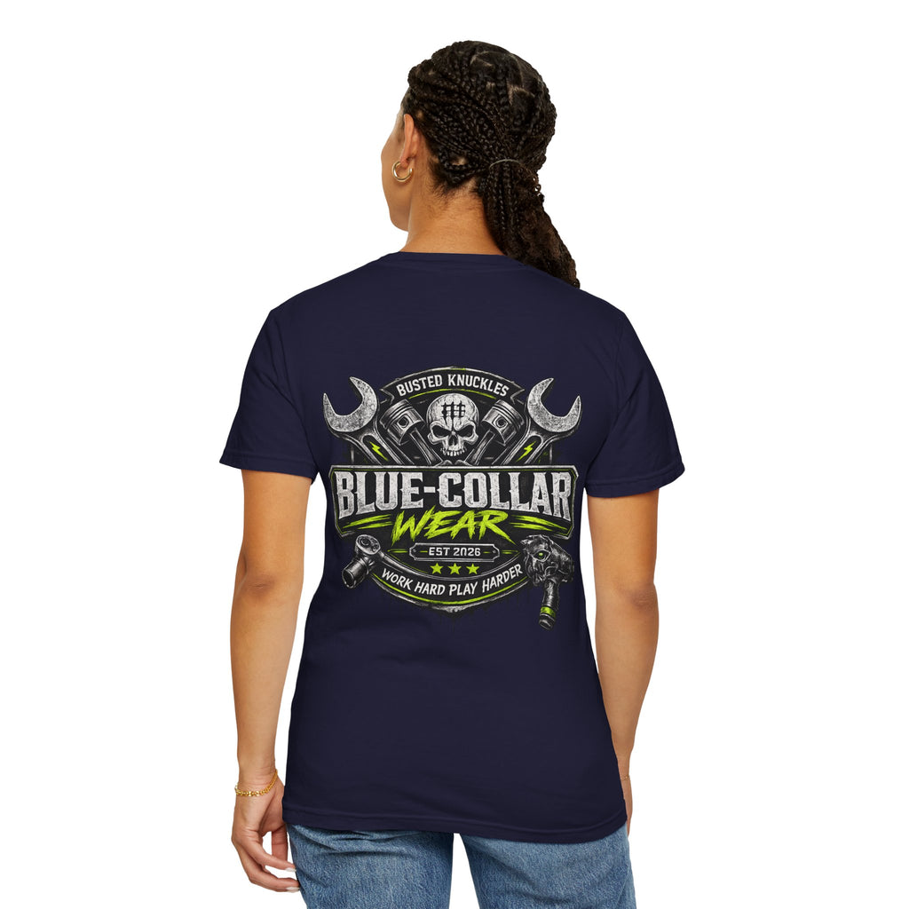 Blue-Collar Wear T-Shirt Mechanic – 'Work Hard Play Harder' Vintage Mechanics Tee