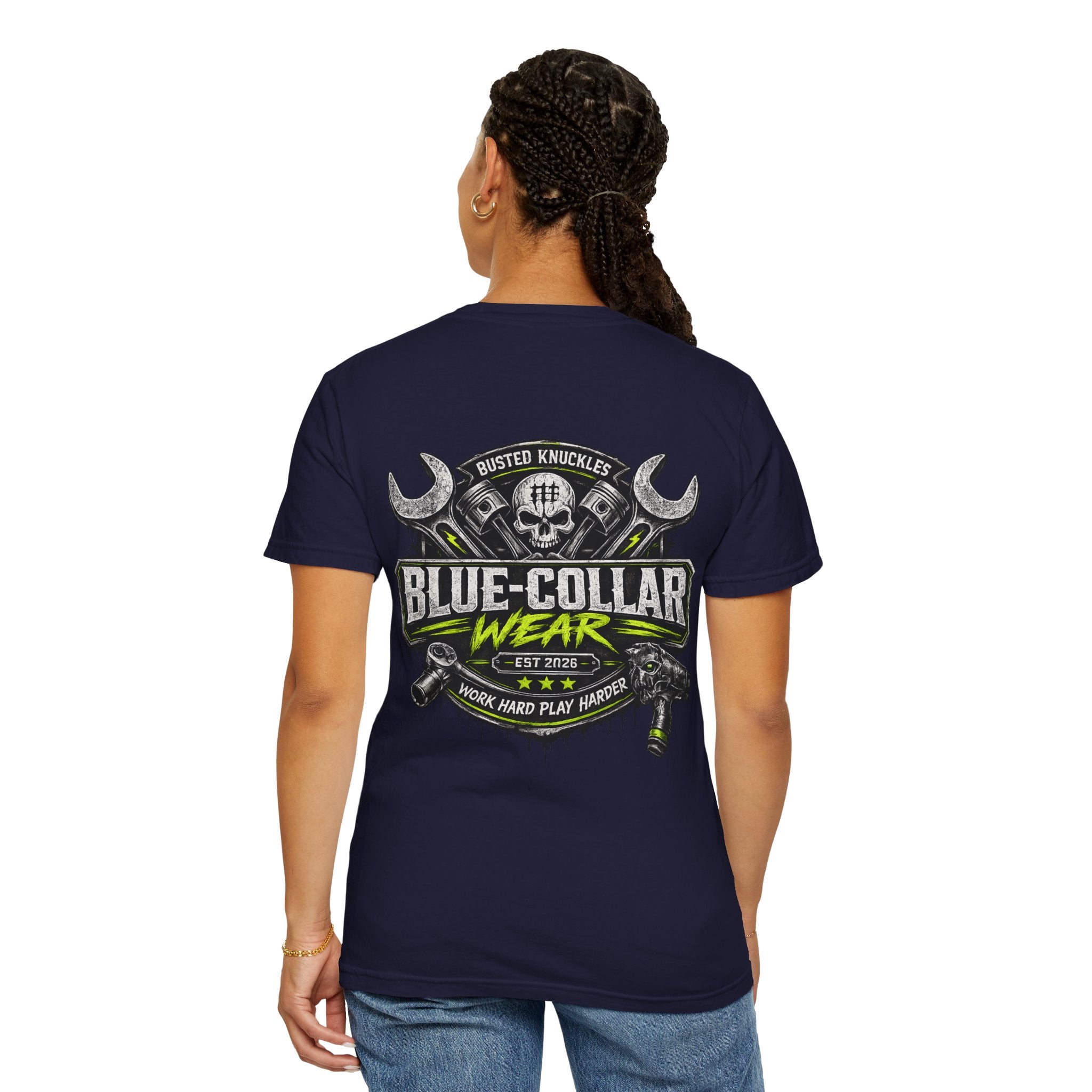Blue-Collar Wear T-Shirt Mechanic – 'Work Hard Play Harder' Vintage Mechanics Tee