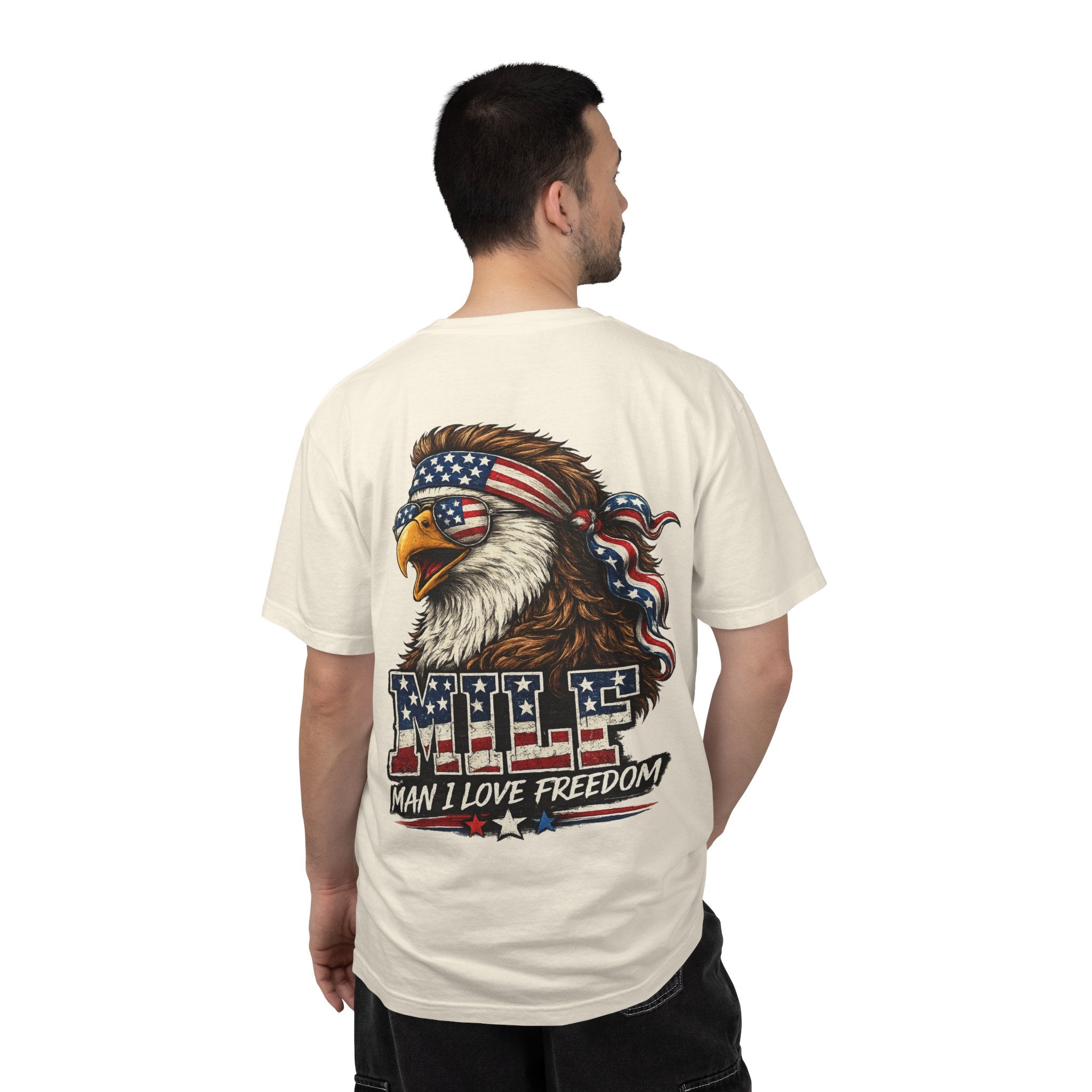 T-Shirt — 'MILE Man I Love Freedom' Patriotic Eagle Graphic