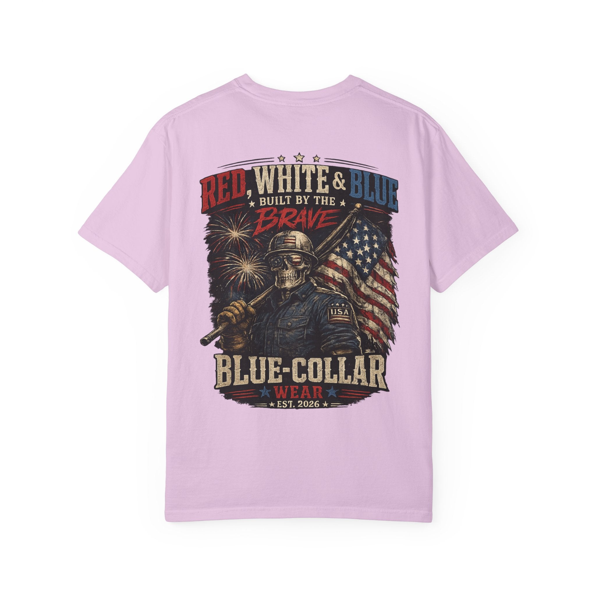 Blue-Collar Wear Patriotic T-Shirt — “Red, White & Blue Built by the Brave”