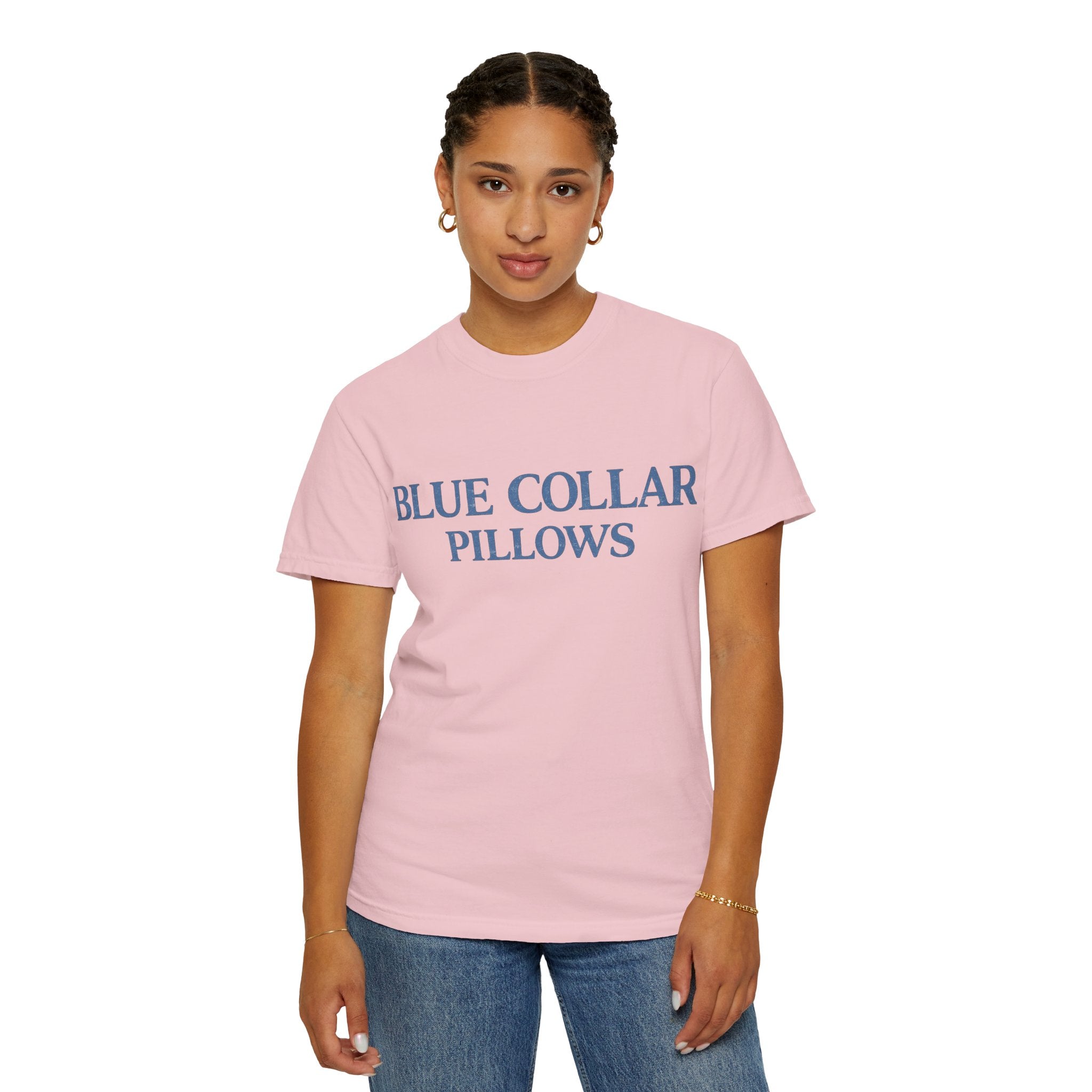 Blue Collar Pillows T-Shirt — Vintage Serif Logo Tee