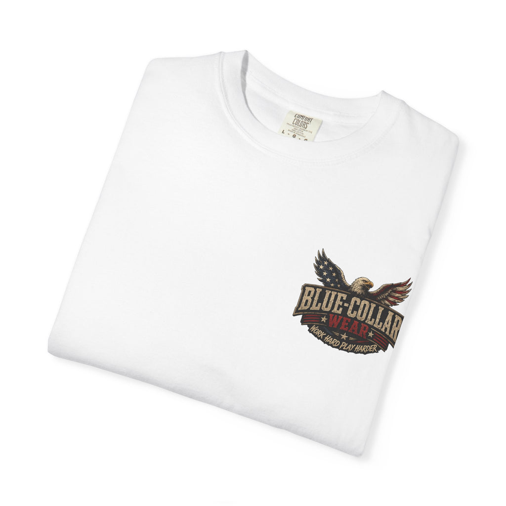 Merica Bigfoot Flag T-Shirt — 'Blue Collar' Patriotic Graphic Tee