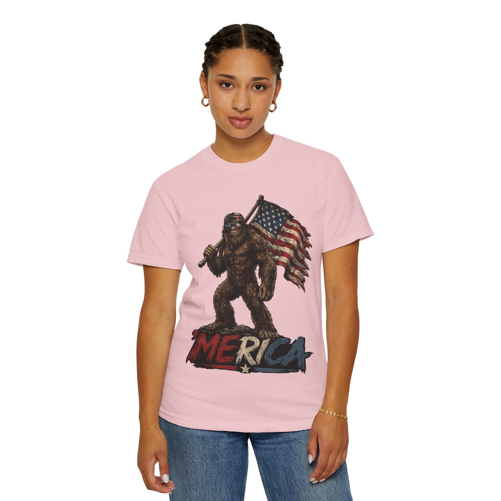 'Merica Bigfoot Flag T-Shirt — Patriotic Sasquatch Americana Tee