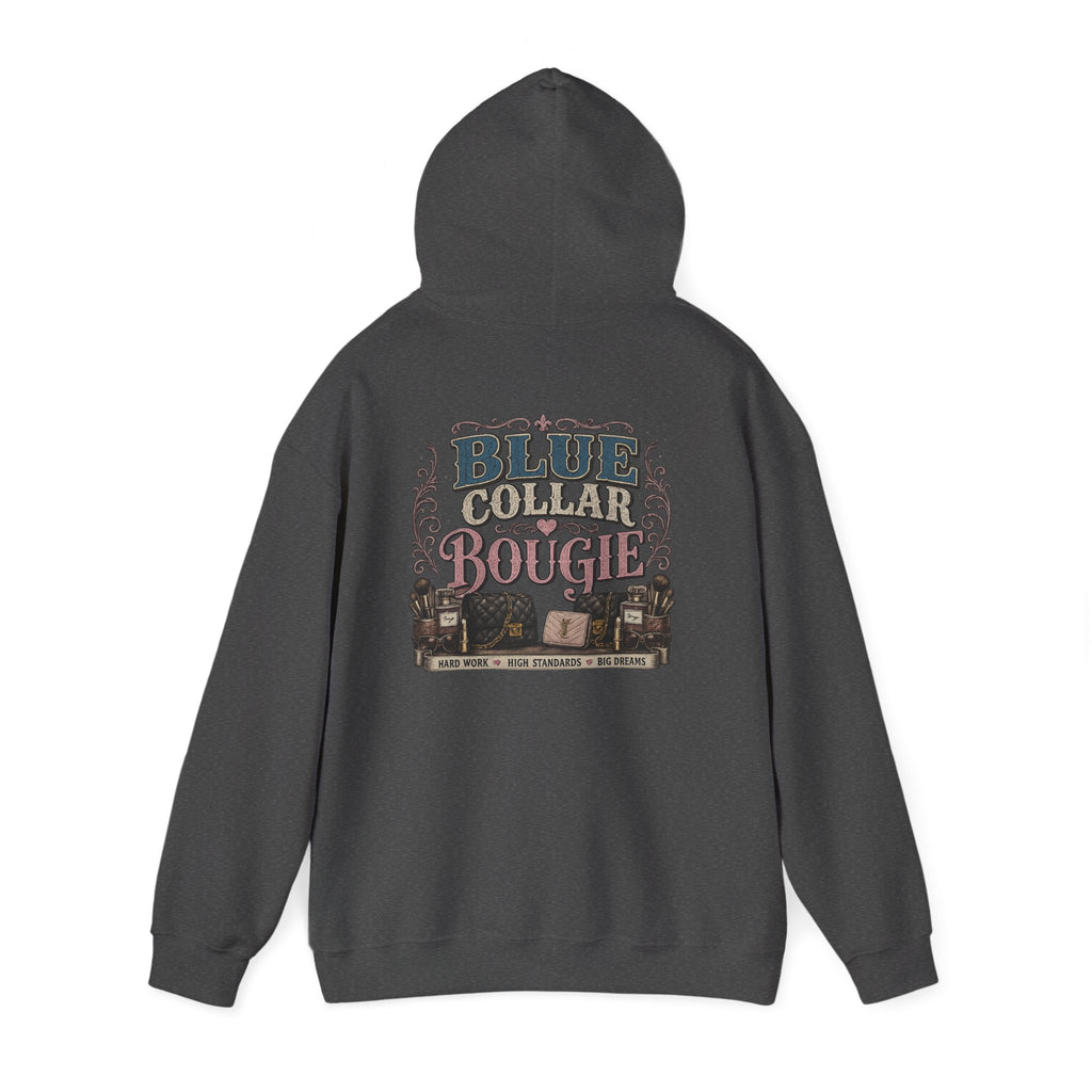 Blue Collar Bougie Hoodie — Rustic Workwear Graphic Pullover