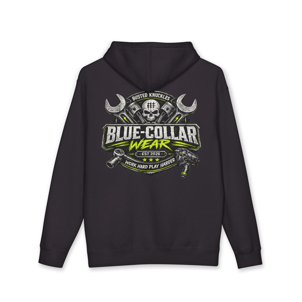 Blue-Collar Wear Hoodie Mechanic — "Blue-Collar Wear" Skull & Wrench Workwear Pullover