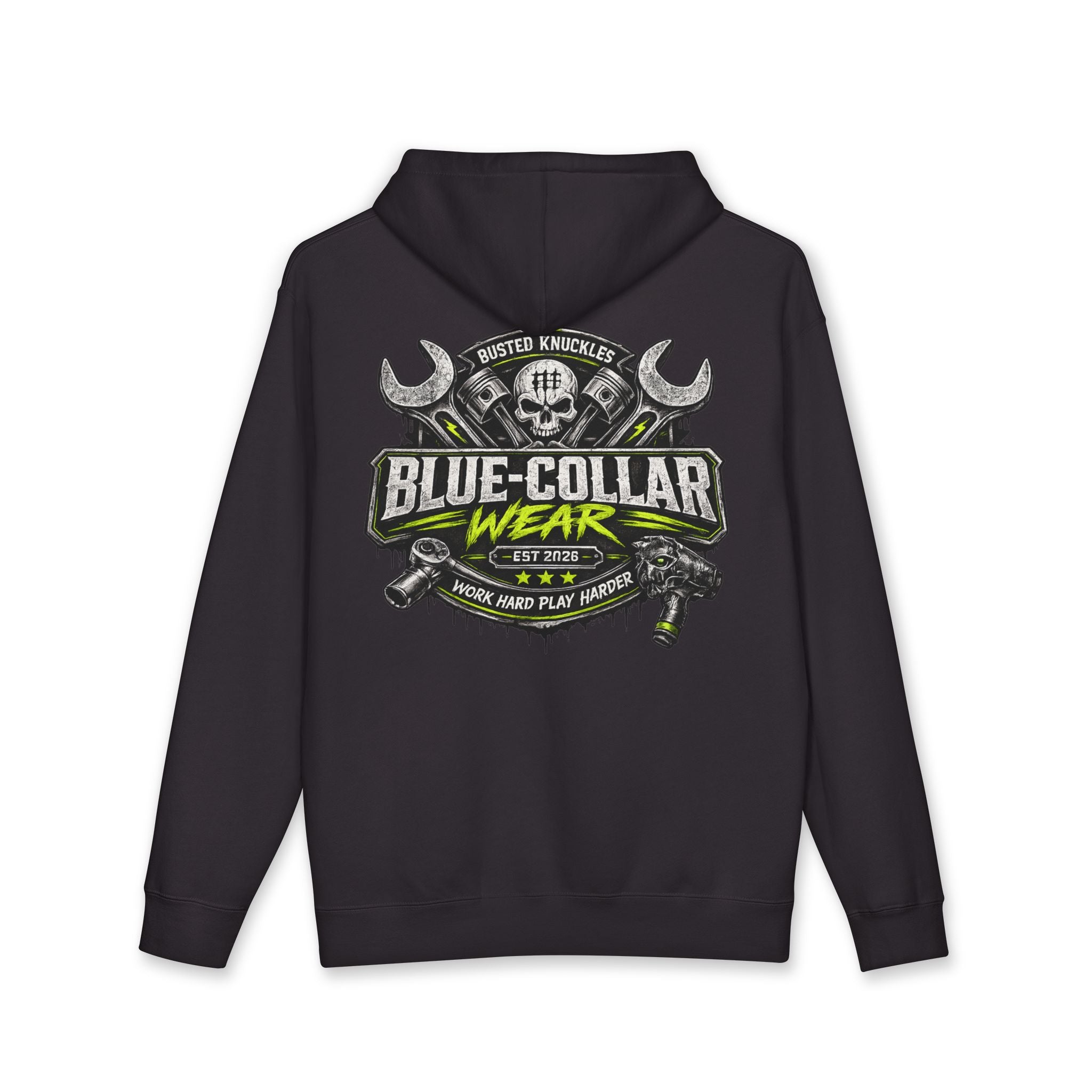 Blue-Collar Wear Hoodie Mechanic — "Blue-Collar Wear" Skull & Wrench Workwear Pullover