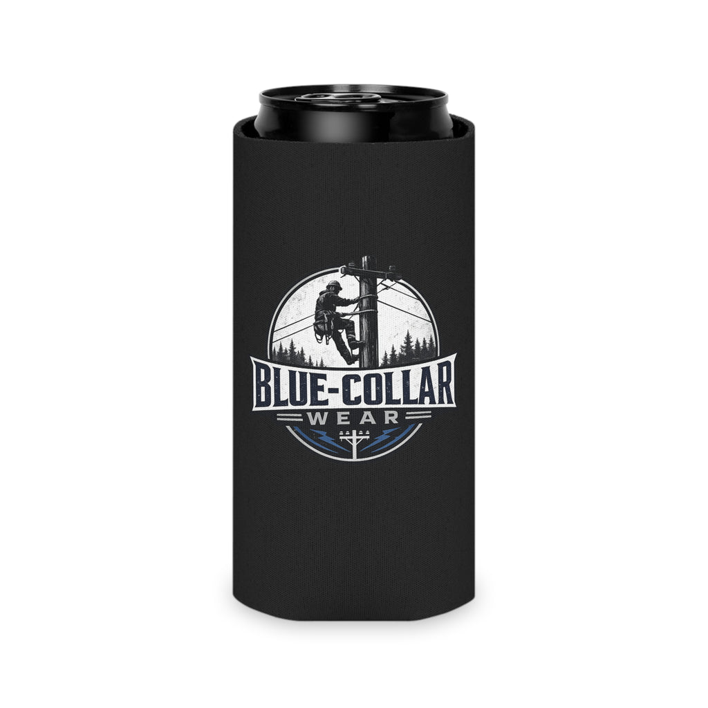 Blue-Collar Wear Can Cooler – Red Insulated Beer Koozie with Lineman Logo