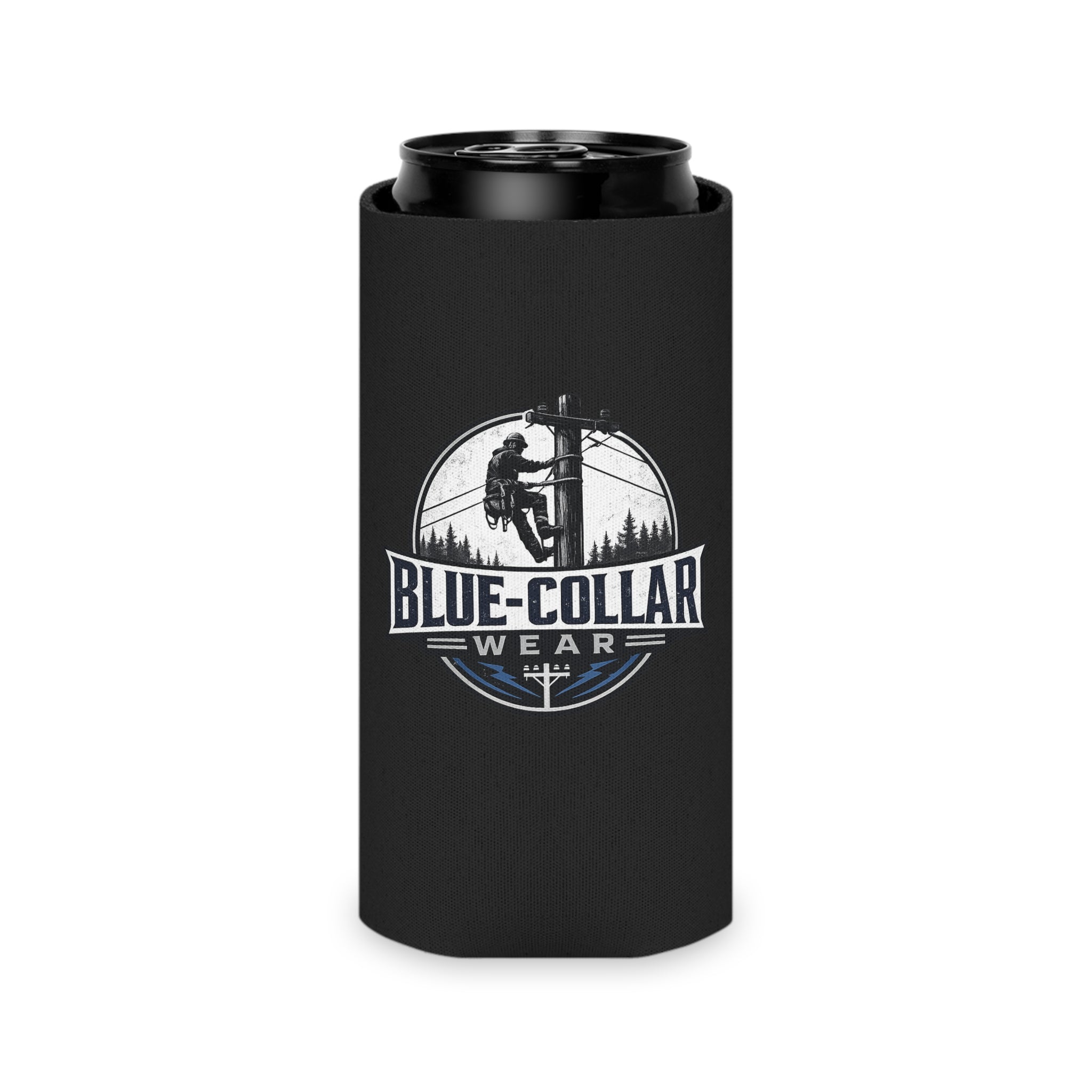 Blue-Collar Wear Can Cooler – Red Insulated Beer Koozie with Lineman Logo