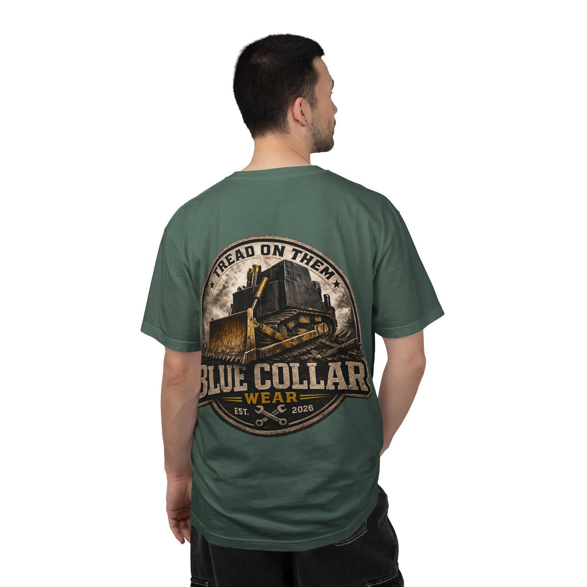 Blue Collar T-Shirt — "Tread On Them" Bulldozer Workwear Tee