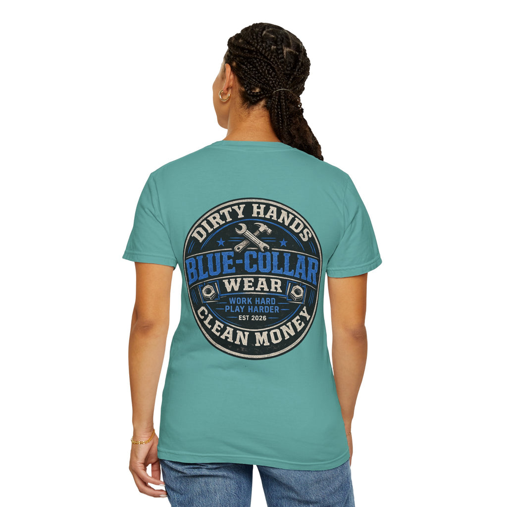 Blue-Collar T-Shirt — "Dirty Hands, Clean Money" Workwear Graphic Tee