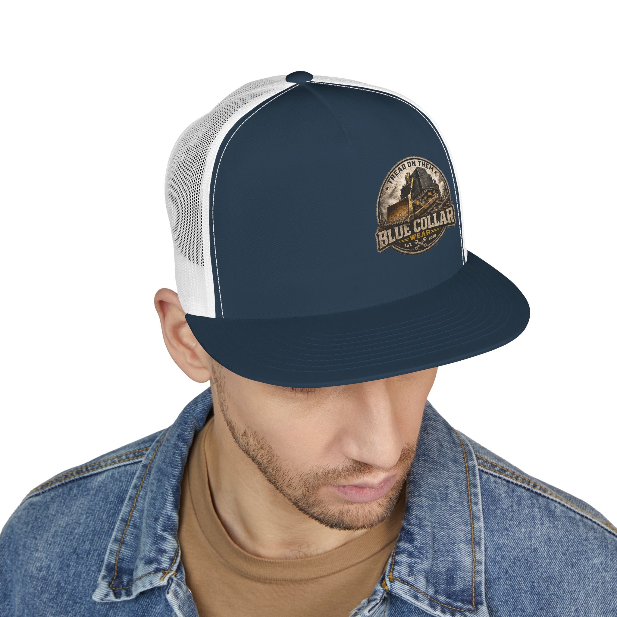 Blue Collar Workwear Trucker Cap — Lead On Team Vintage Construction Logo