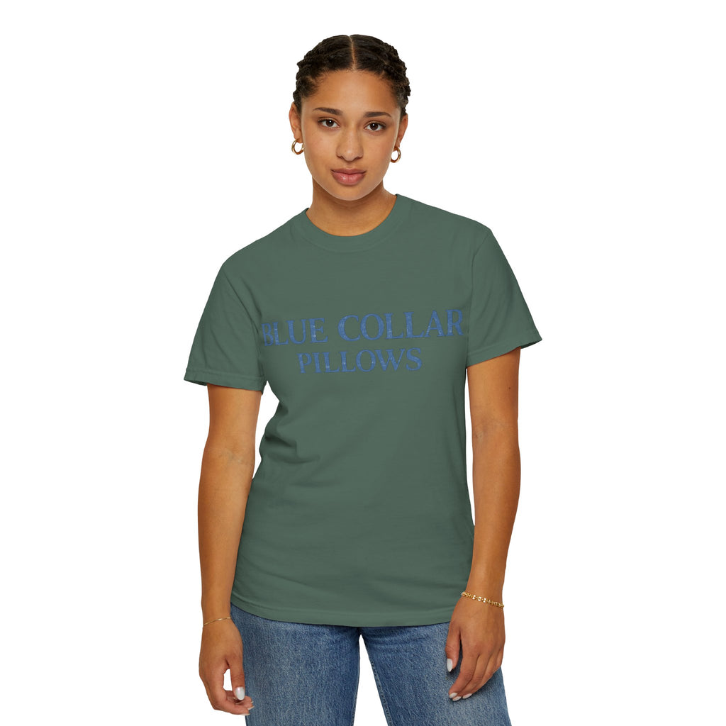 Blue Collar Pillows T-Shirt — Vintage Serif Logo Tee