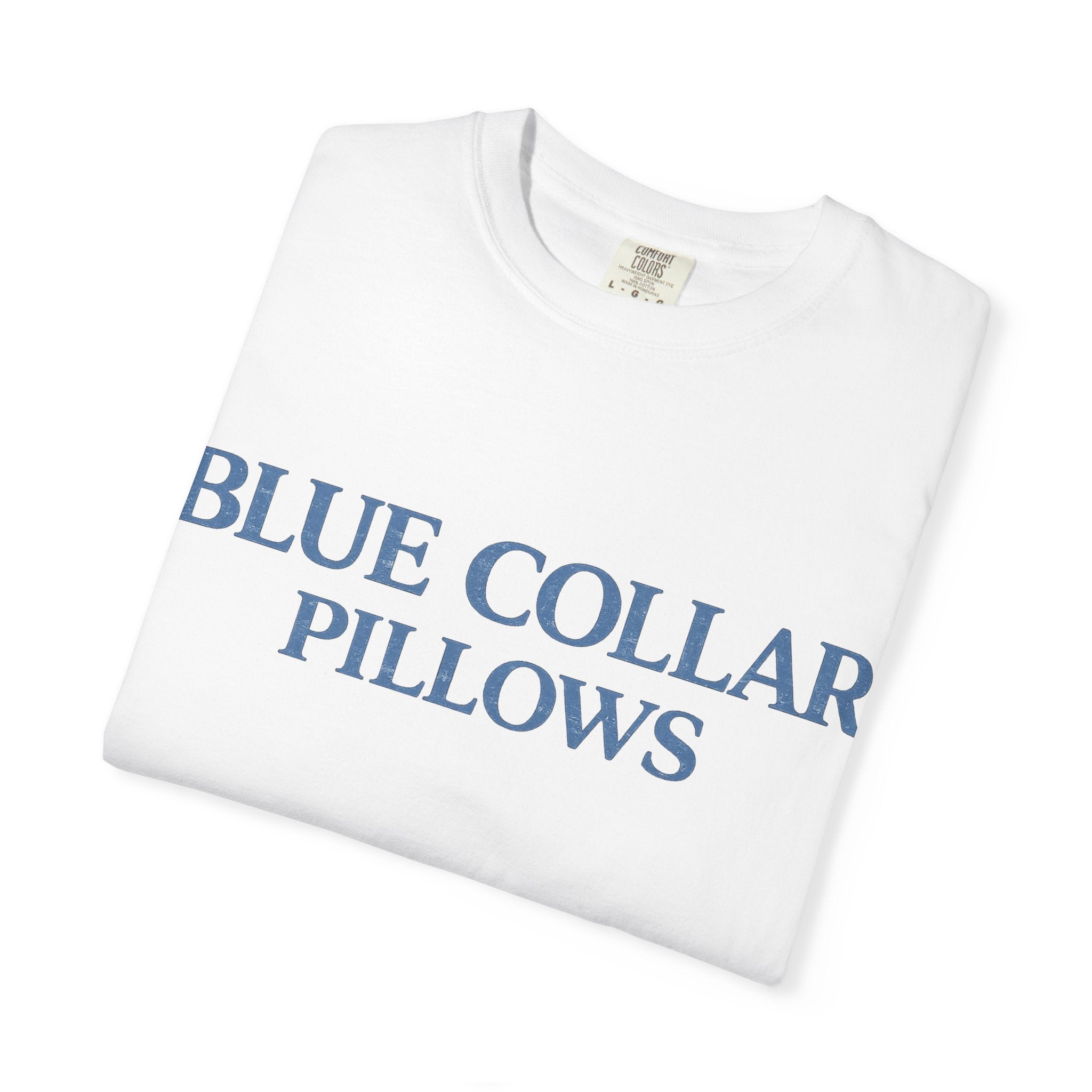 Blue Collar Pillows T-Shirt — Vintage Serif Logo Tee
