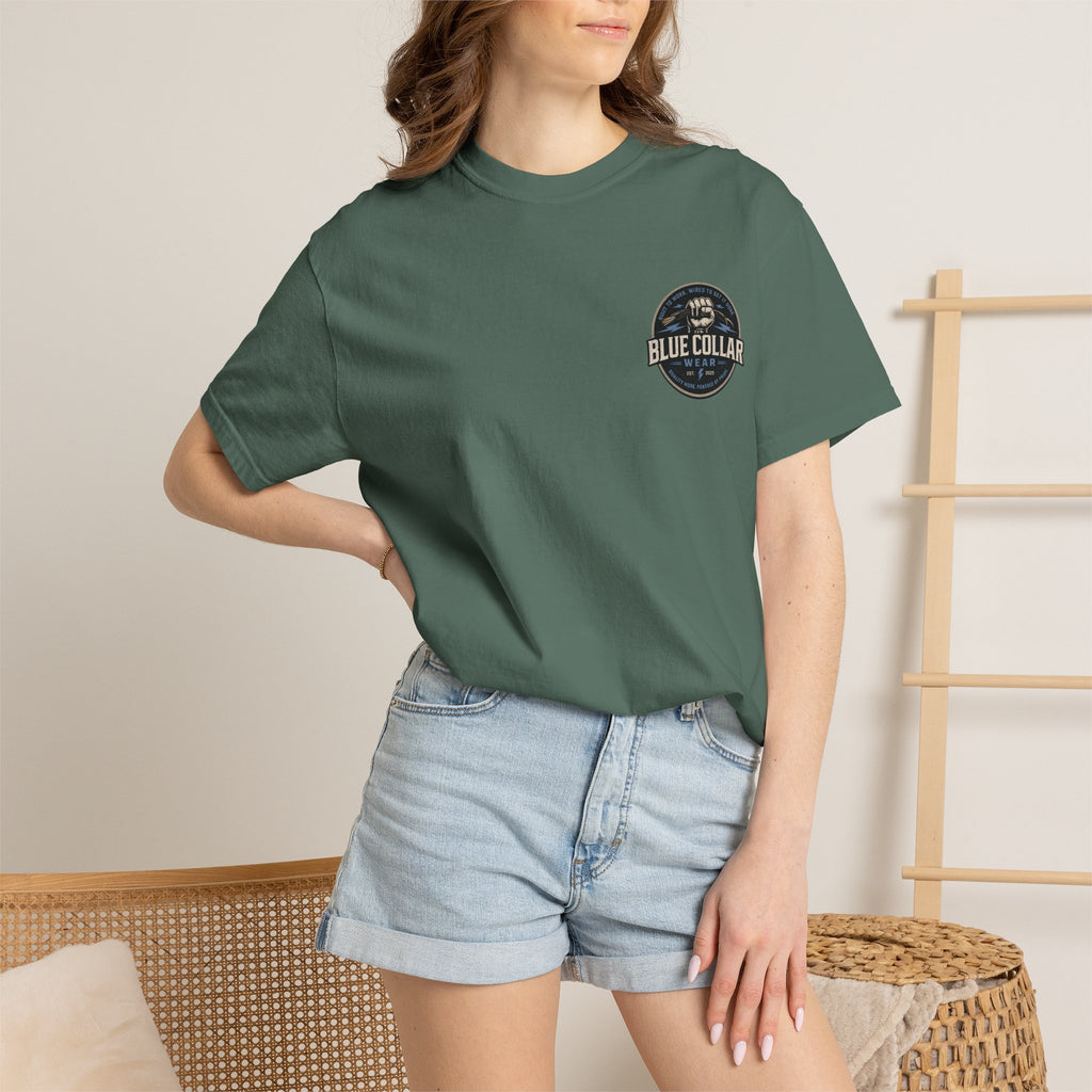 Blue Collar T-Shirt — Retro Workwear Fist Logo