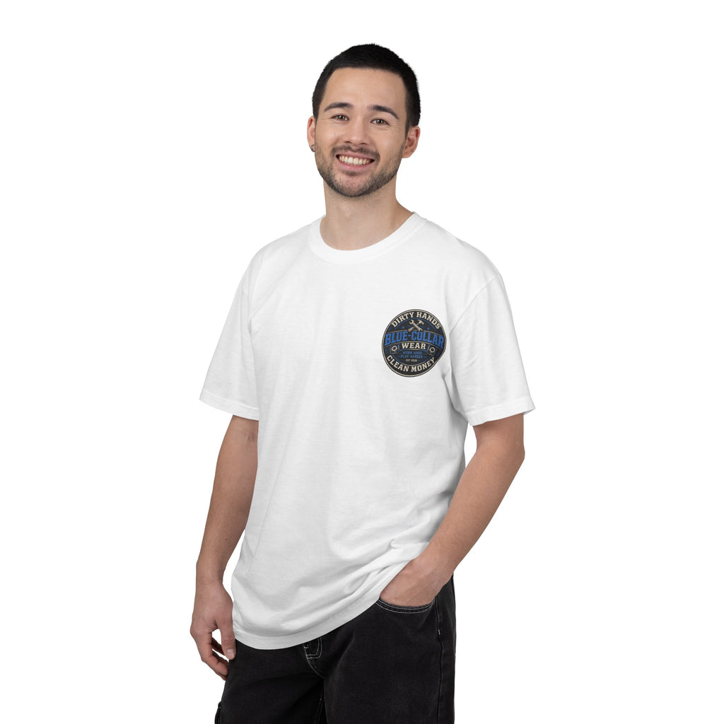 Blue-Collar T-Shirt — "Dirty Hands, Clean Money" Workwear Graphic Tee