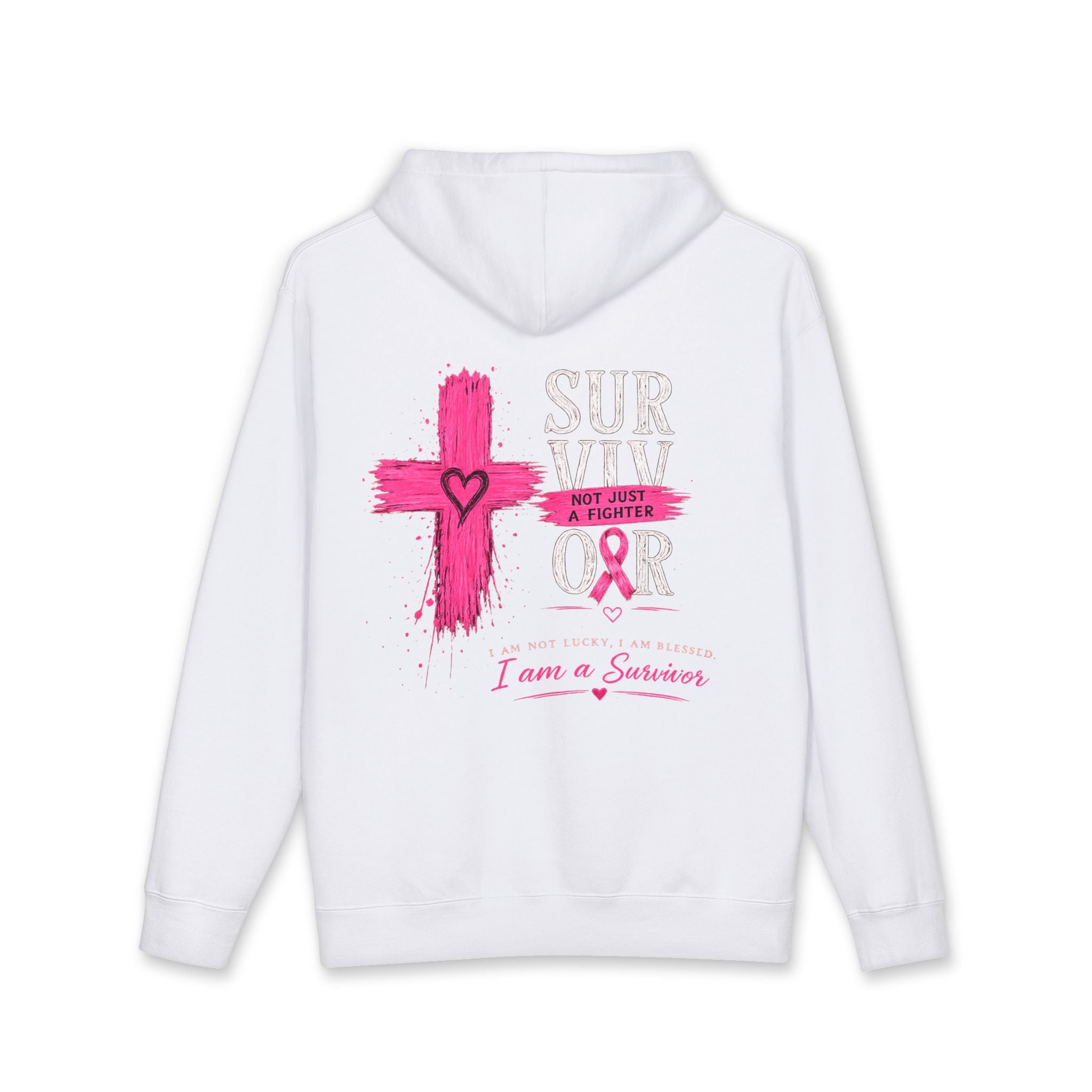 Breast Cancer Survivor Hoodie – 'Survivor, Not Just A Fighter' Pink Ribbon Pullover